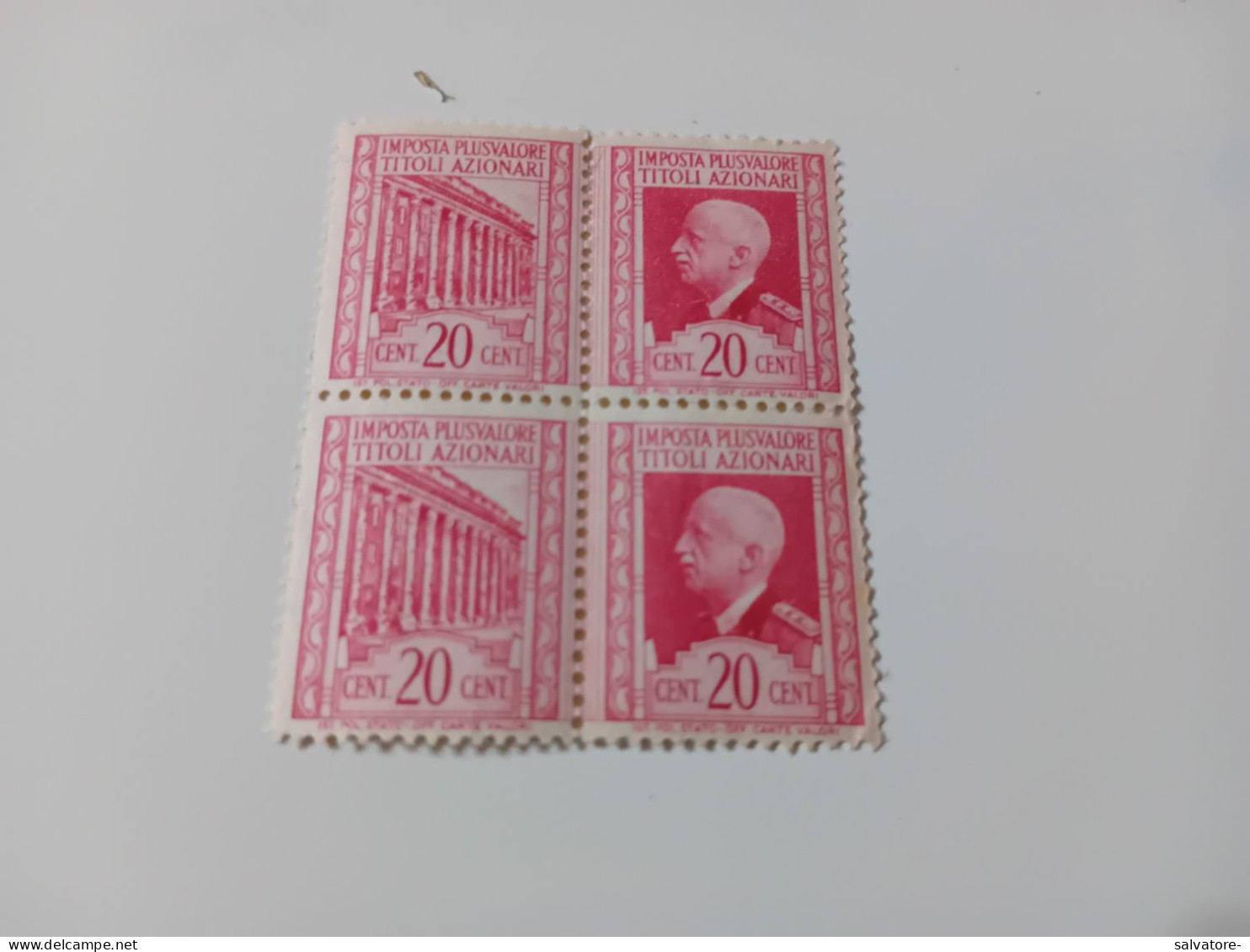 2 COPPIE MARCHE DA BOLLO IMPOSTA PLUSVALORE TITOLI AZIONARI CENTESIMI 20- NUOVE NON LINGUELLATE - Revenue Stamps