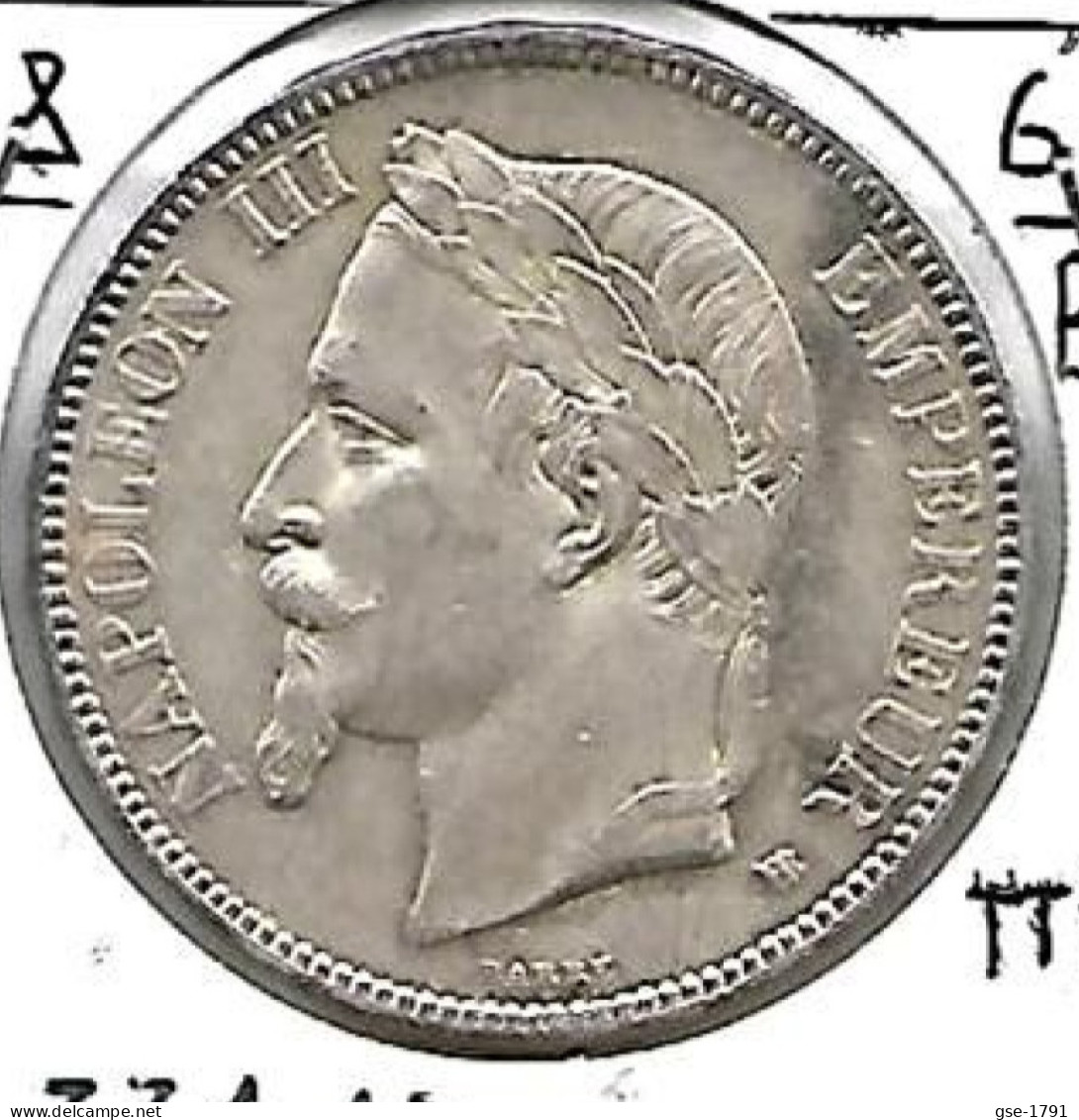 FRANCE NAPOLEON III  5 Francs Argent # 331 ,tête Laurée , 1868 BB  , TTB+ - 5 Francs