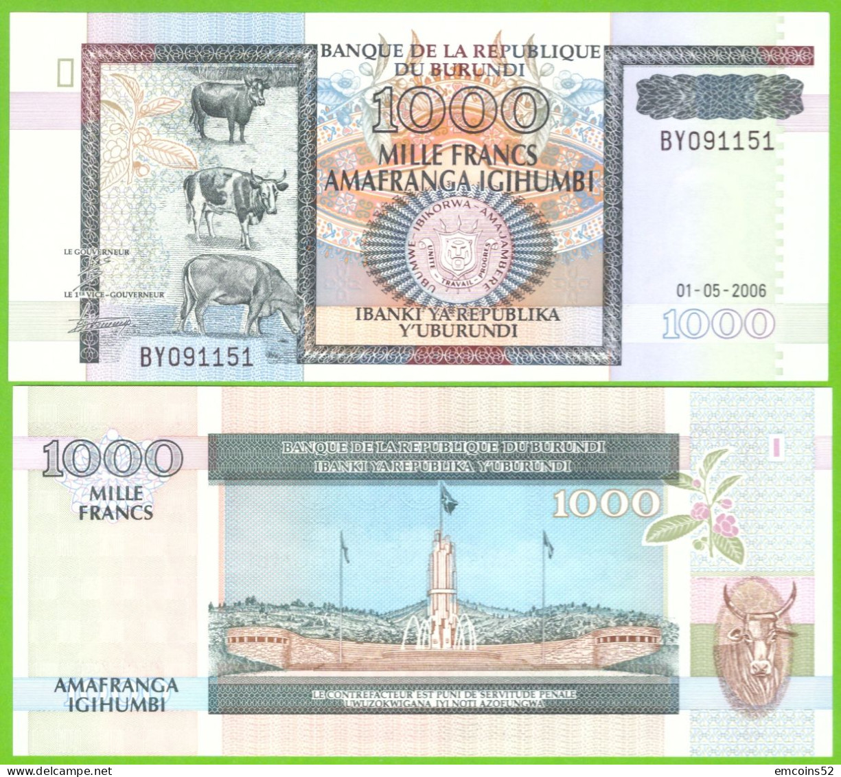 BURUNDI 1000 FRANCS 2006 P-39d  UNC - Burundi