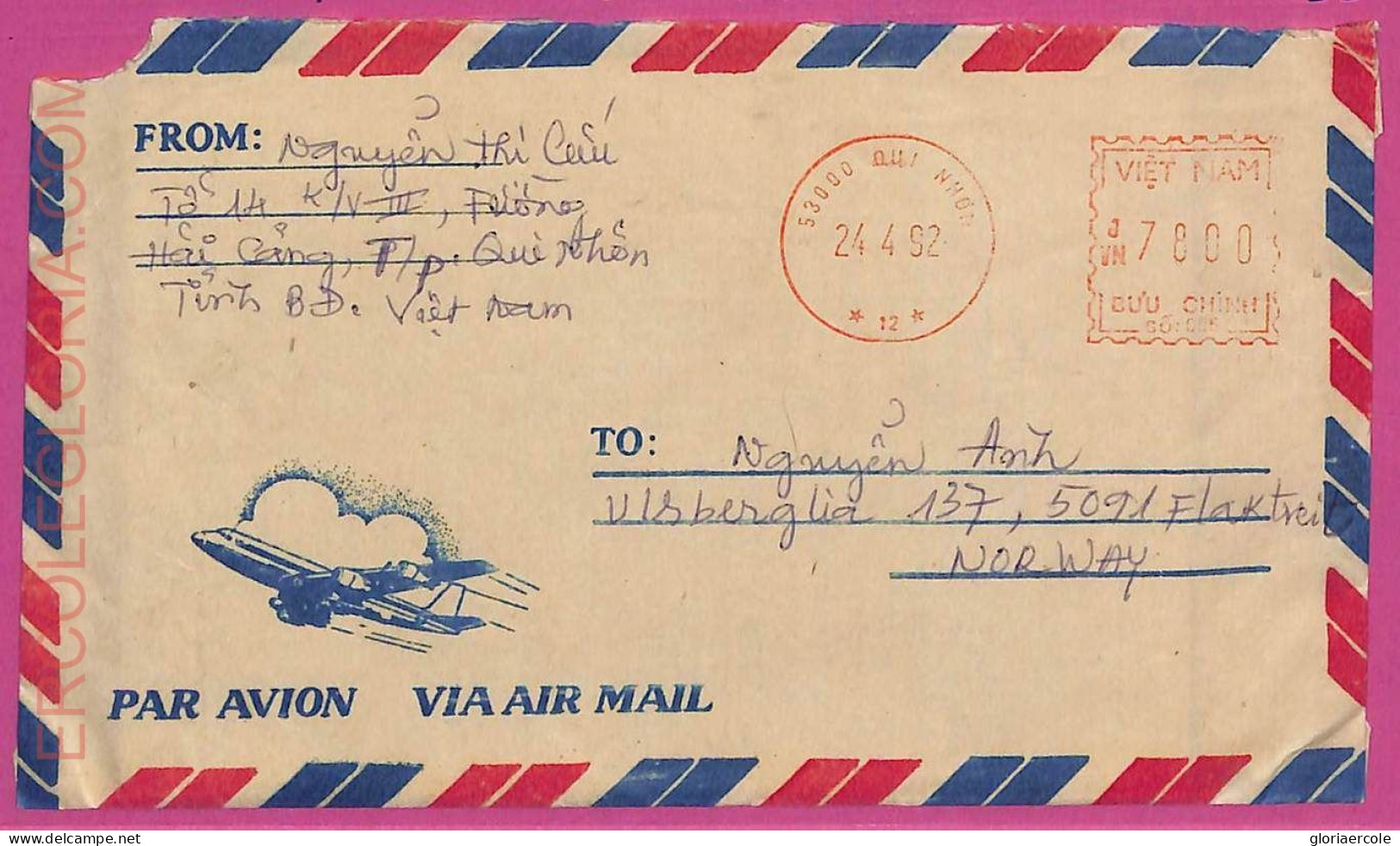 Ag1531 - VIETNAM -  Postal History - COVER To NORWAY - Air Mail -1992 - Viêt-Nam