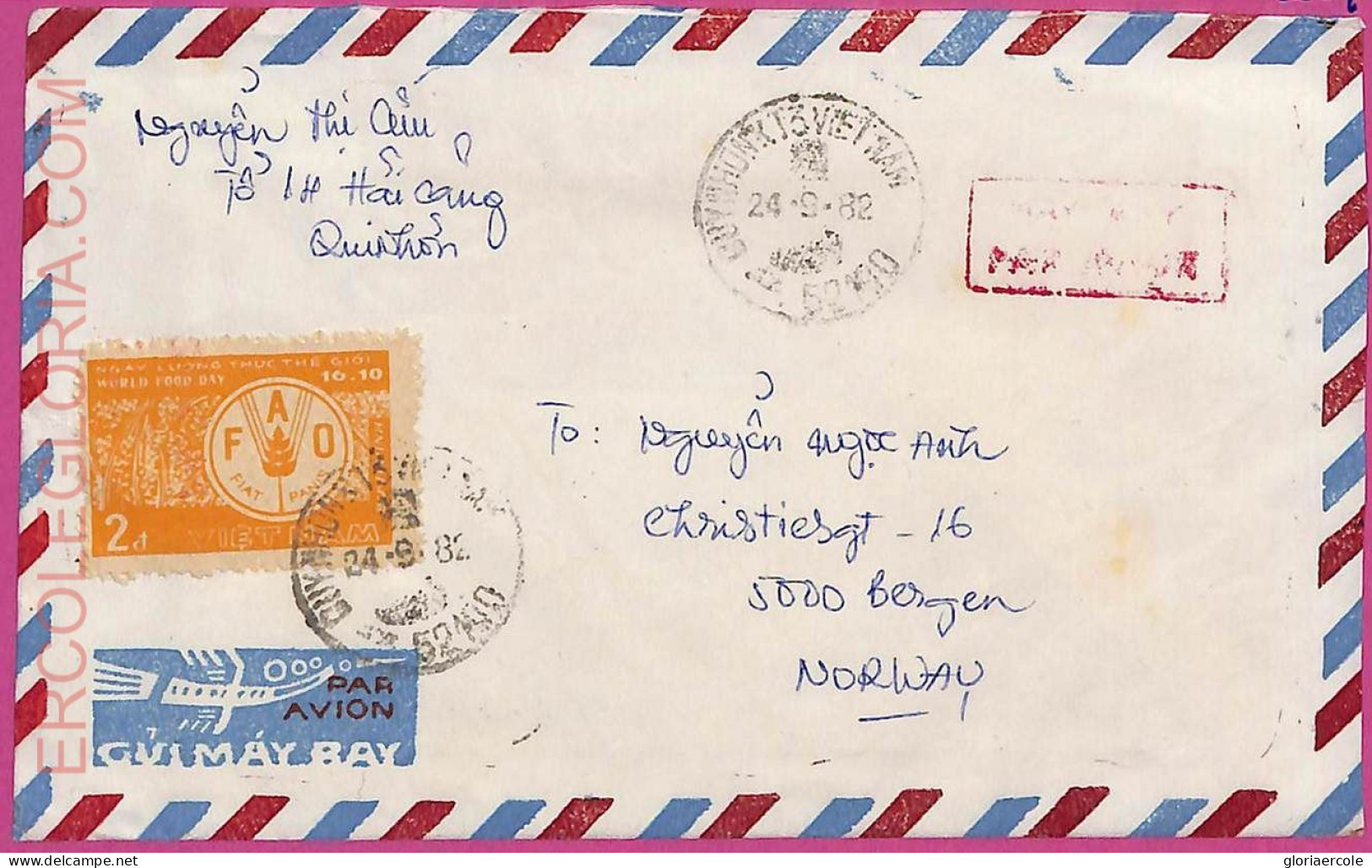 Ag1533 - VIETNAM - Postal History - Air Mail COVER To NORWAY 1982 - Viêt-Nam