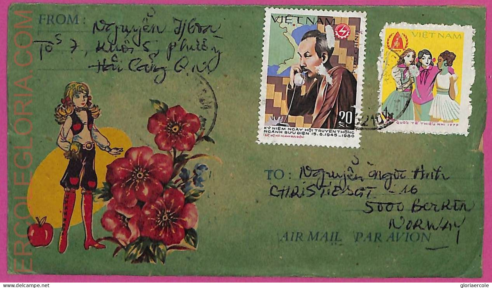 Ag1552 - VIETNAM - Postal History -  COVER To NORWAY 1980's - Viêt-Nam