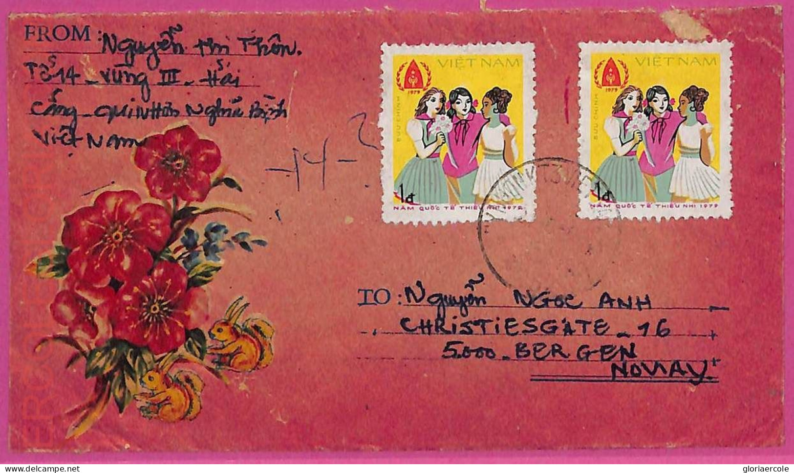 Ag1547 - VIETNAM - Postal History -  COVER To NORWAY 1980's - Viêt-Nam