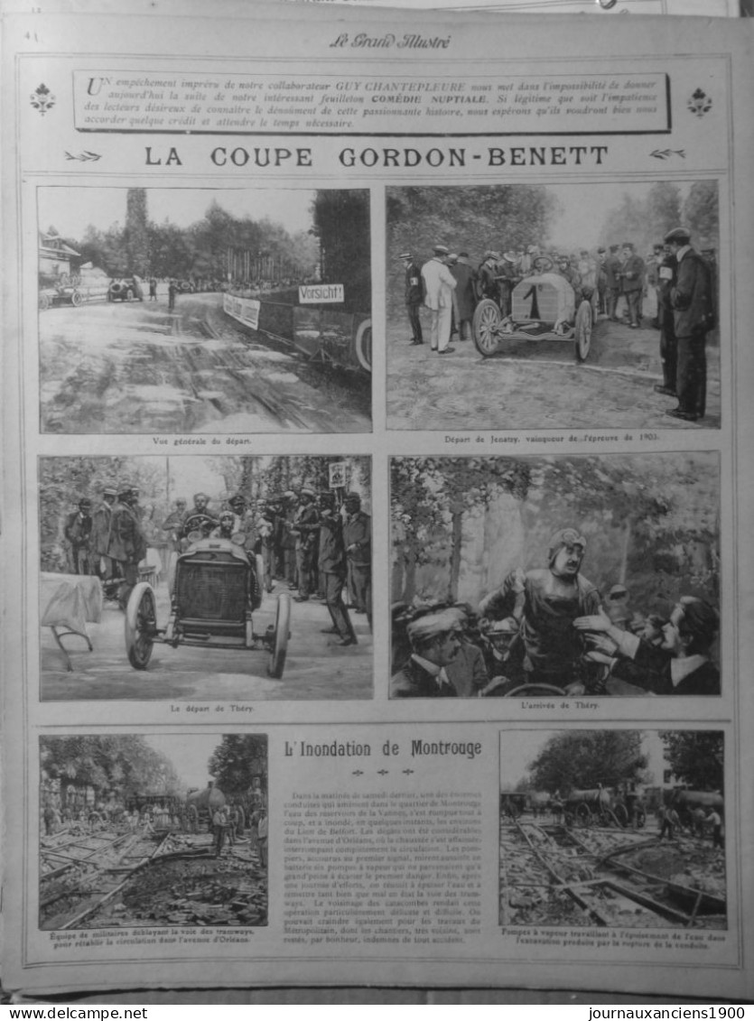 1904 VOITURE COURSE GORDON BENNETT THERY 5 JOURNAUX ANCIENS - Non Classés