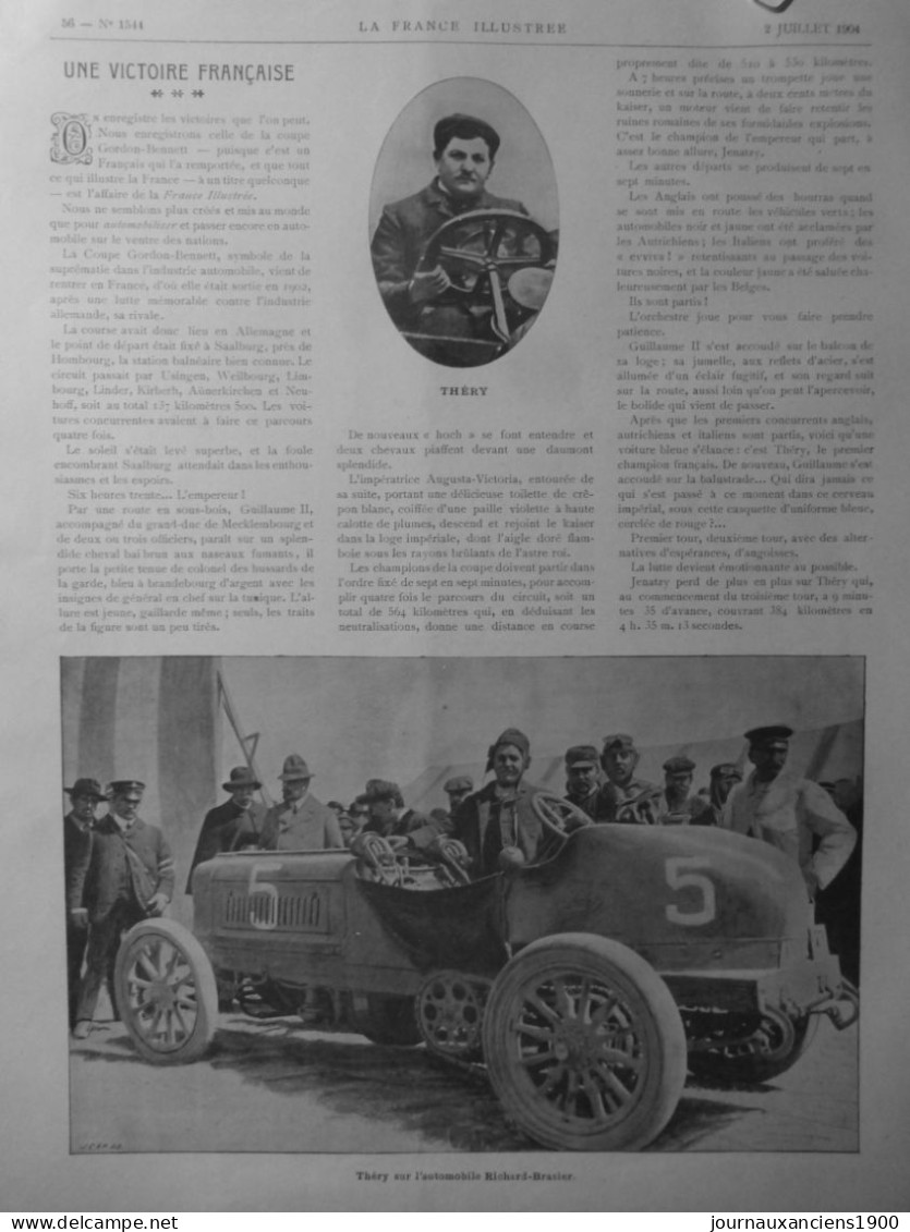 1904 1905 VOITURE COURSE COUPE GORDON BENNETT THERY 7 JOURNAUX ANCIENS - Ohne Zuordnung