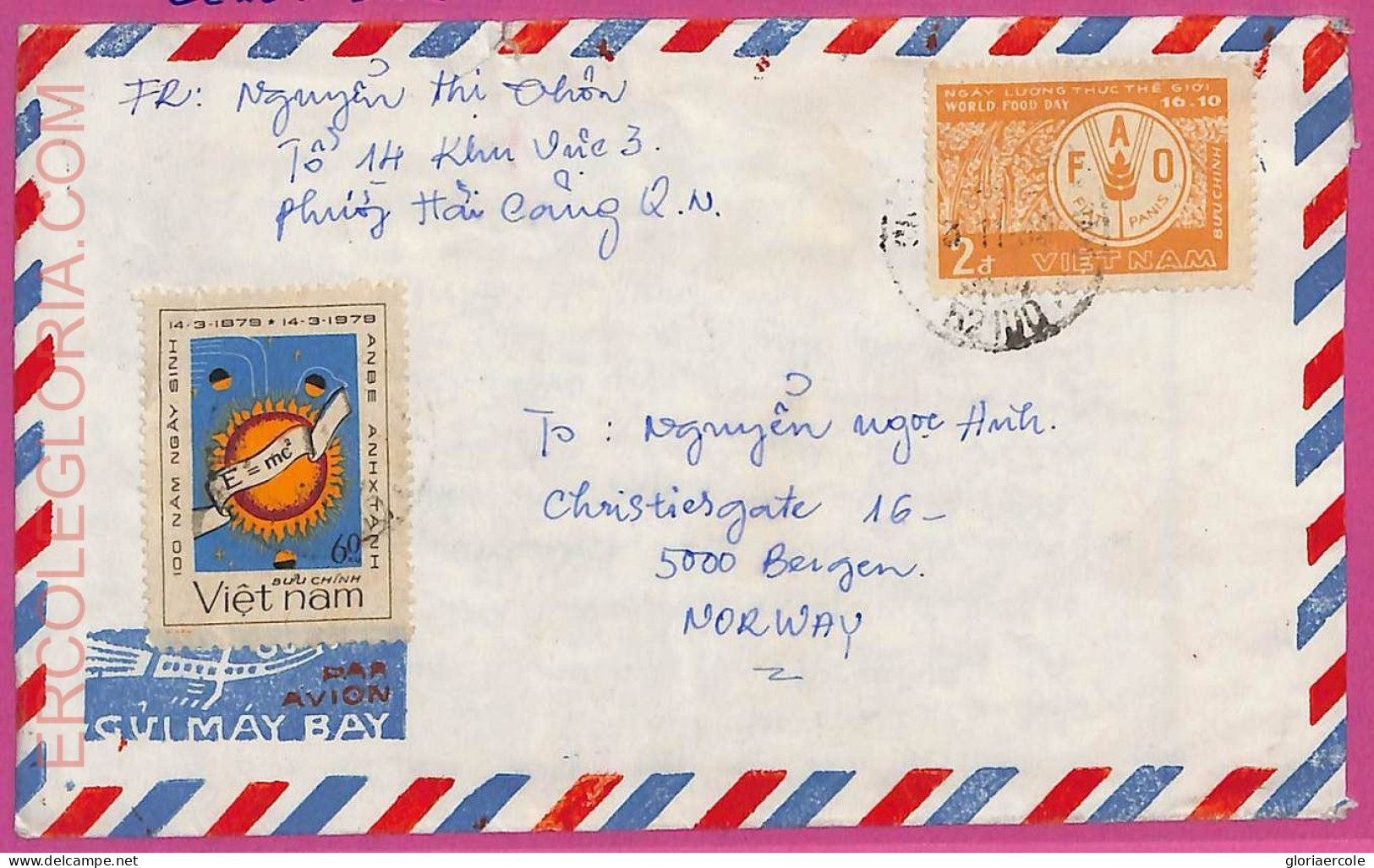 Ag1544 - VIETNAM - Postal History - Air Mail COVER To NORWAY 1982 Einstein - Viêt-Nam