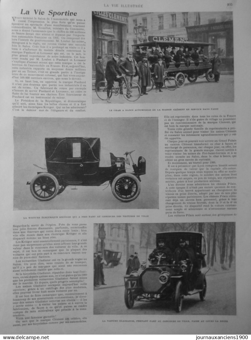 1904 1905 VOITURE ELECTRIQUE KRIEGER COTTEREAU CLEMENT 14 JOURNAUX ANCIENS - Sin Clasificación