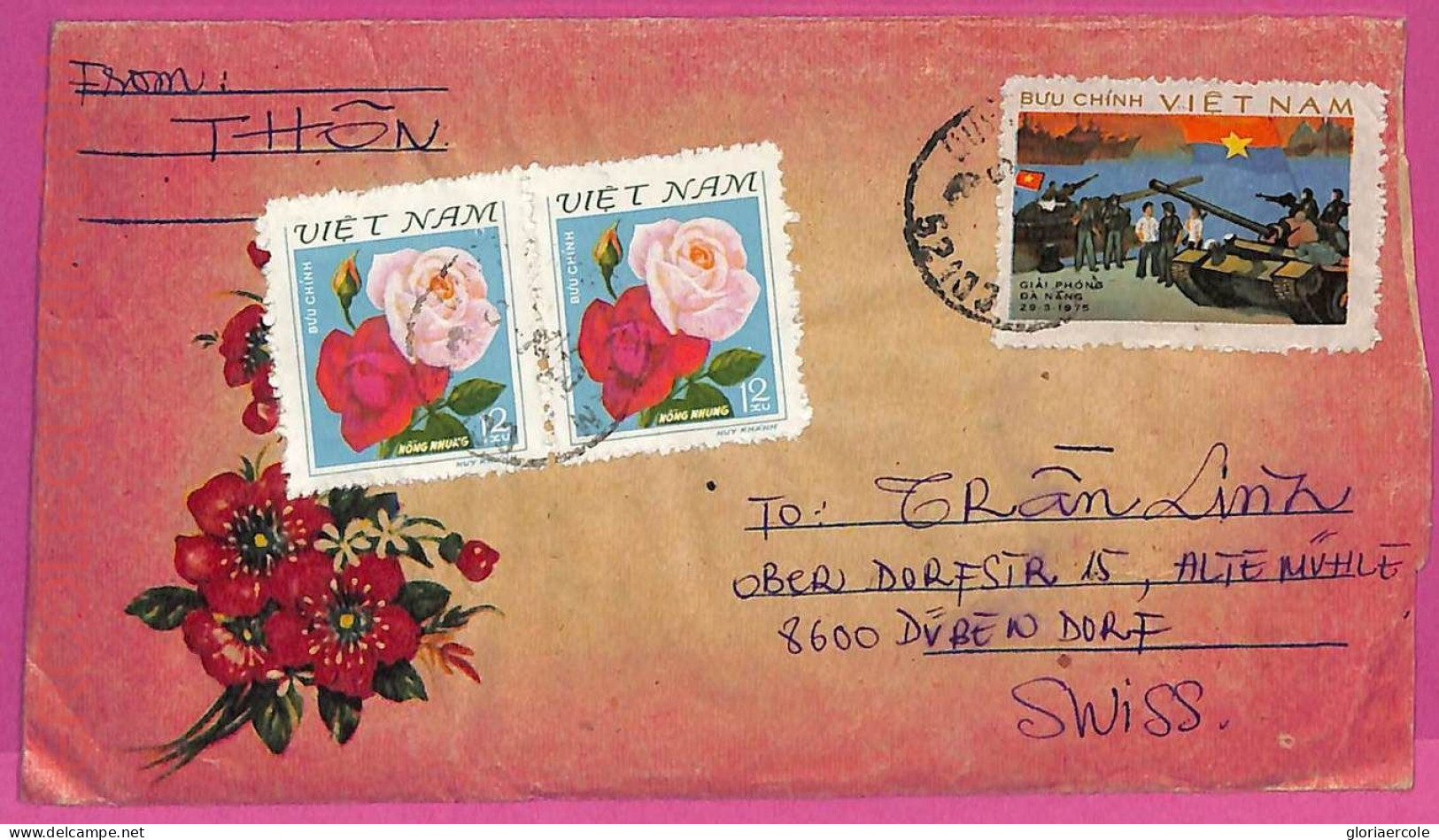 Ag1551 - VIETNAM - Postal History -  COVER To Switzerland 1980 - Roses - Viêt-Nam