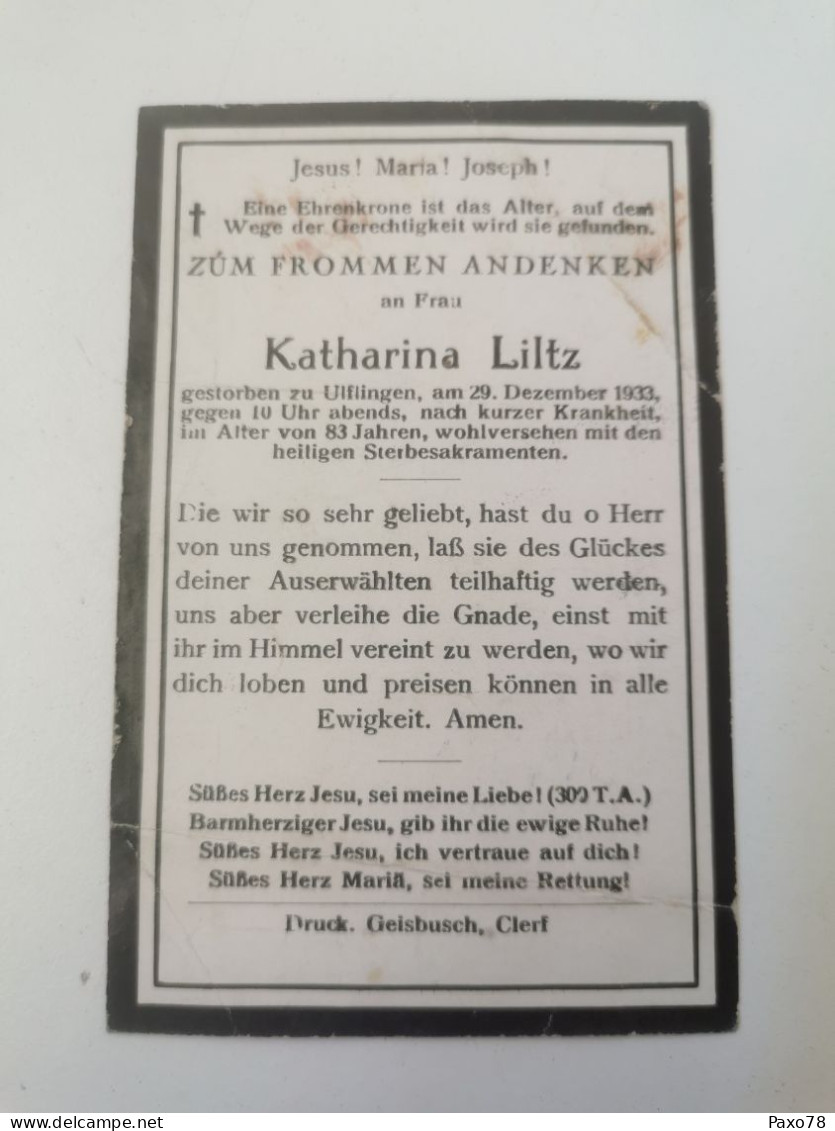Luxembourg Doodebiller, Ulflingen 1933 - Todesanzeige