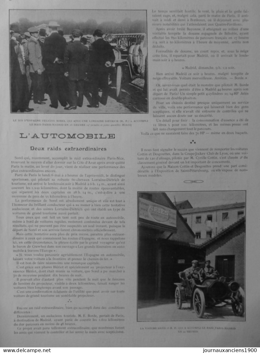 1903 VOITURE COURSE PARIS MADRID DION BOUTON SOREL 4 JOURNAUX ANCIENS - Sin Clasificación