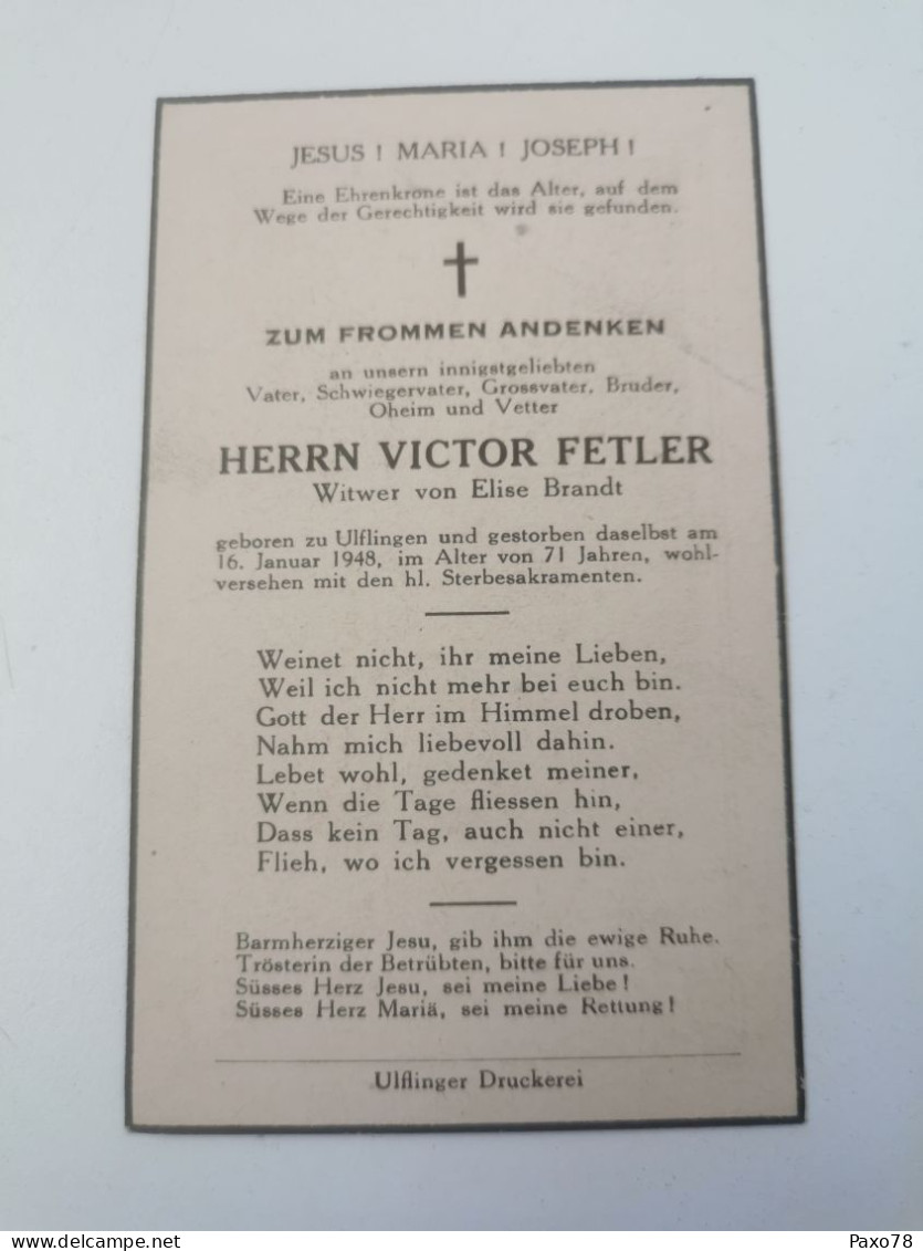 Luxembourg Doodebiller,  Ulflingen 1948 - Todesanzeige
