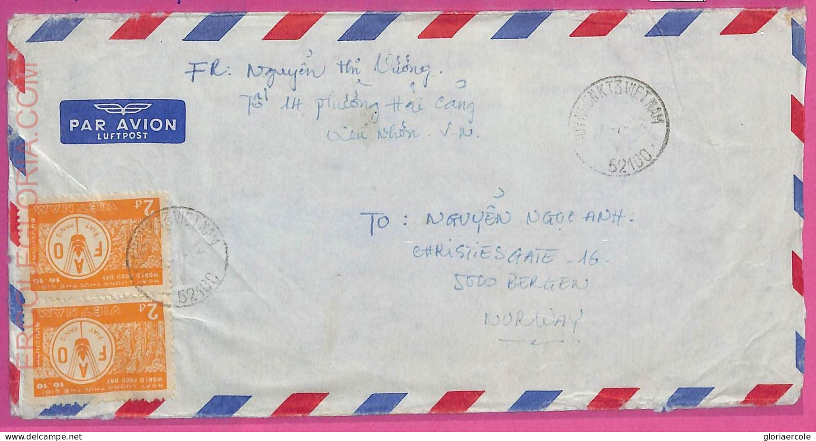 Ag1566 - VIETNAM - Postal History - Air Mail COVER To NORWAY  1980's - Viêt-Nam