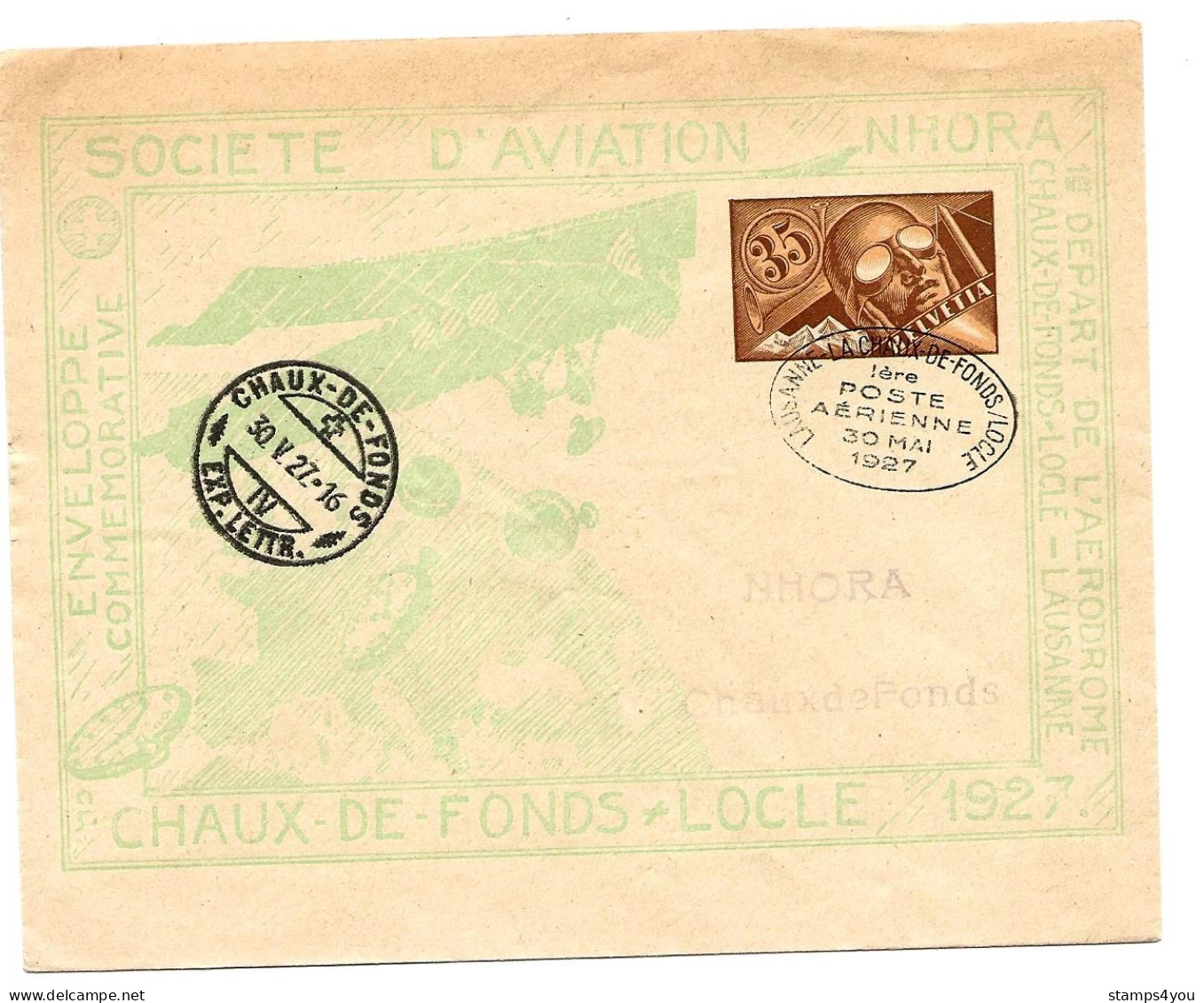 87 - 93 - Entier Postal NHORA  "vol Lausanne-La Chaux-de-Fonds 1927" - Autres & Non Classés