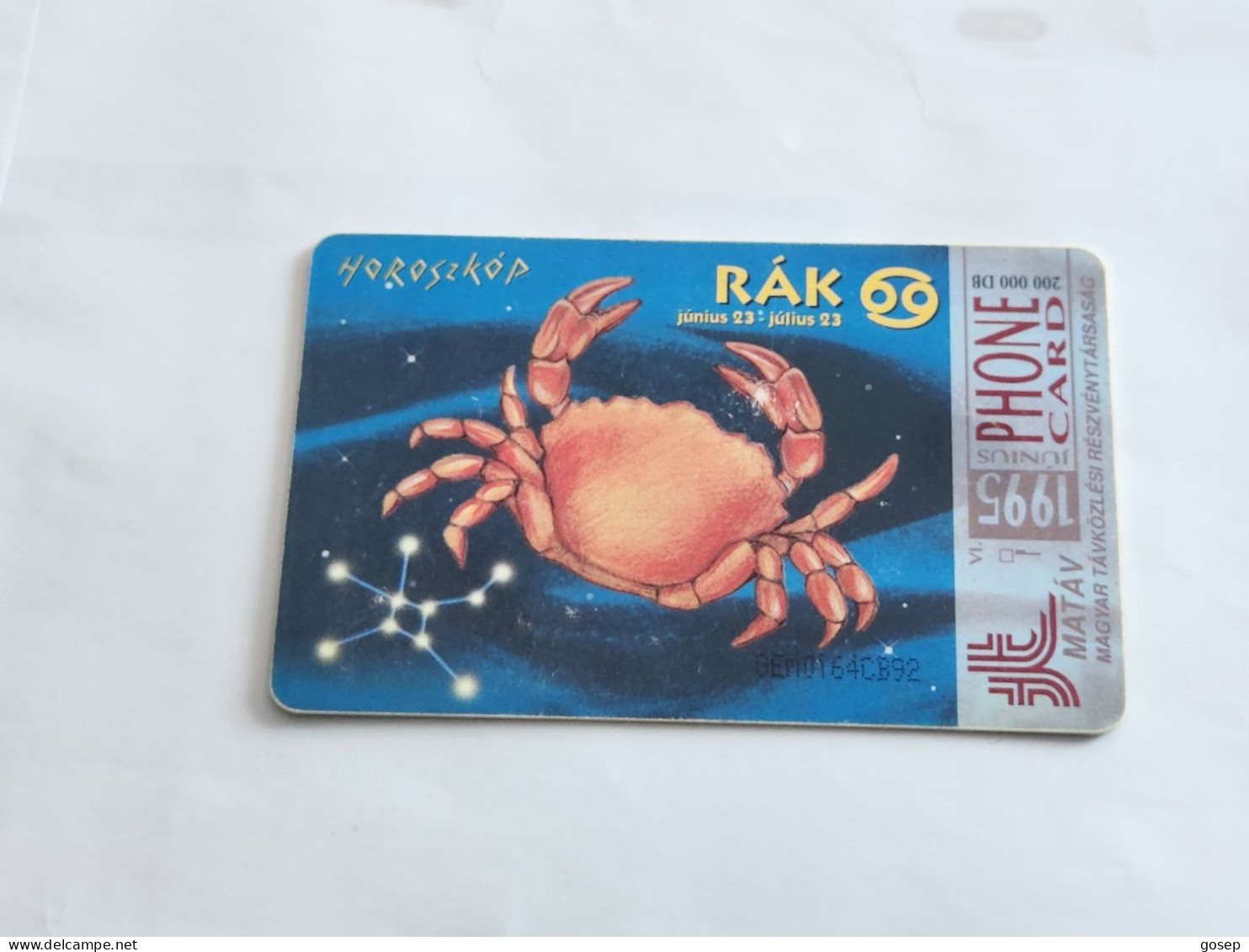 HUNGARY-(HU-P-1995-21B)-HOROSKOP-RAK-(133)(50units)(GEM0164CB92)(tirage-200.000)-USED CARD+1card Prepiad Free - Ungarn