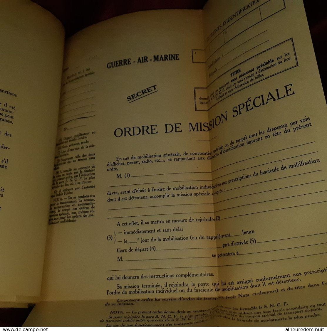 Transport de personnel par chemin de fer"Documents aux formation des trois armées"GUERRE"AIR"MARINE"S.N.C.F"Rail"TRAIN"1