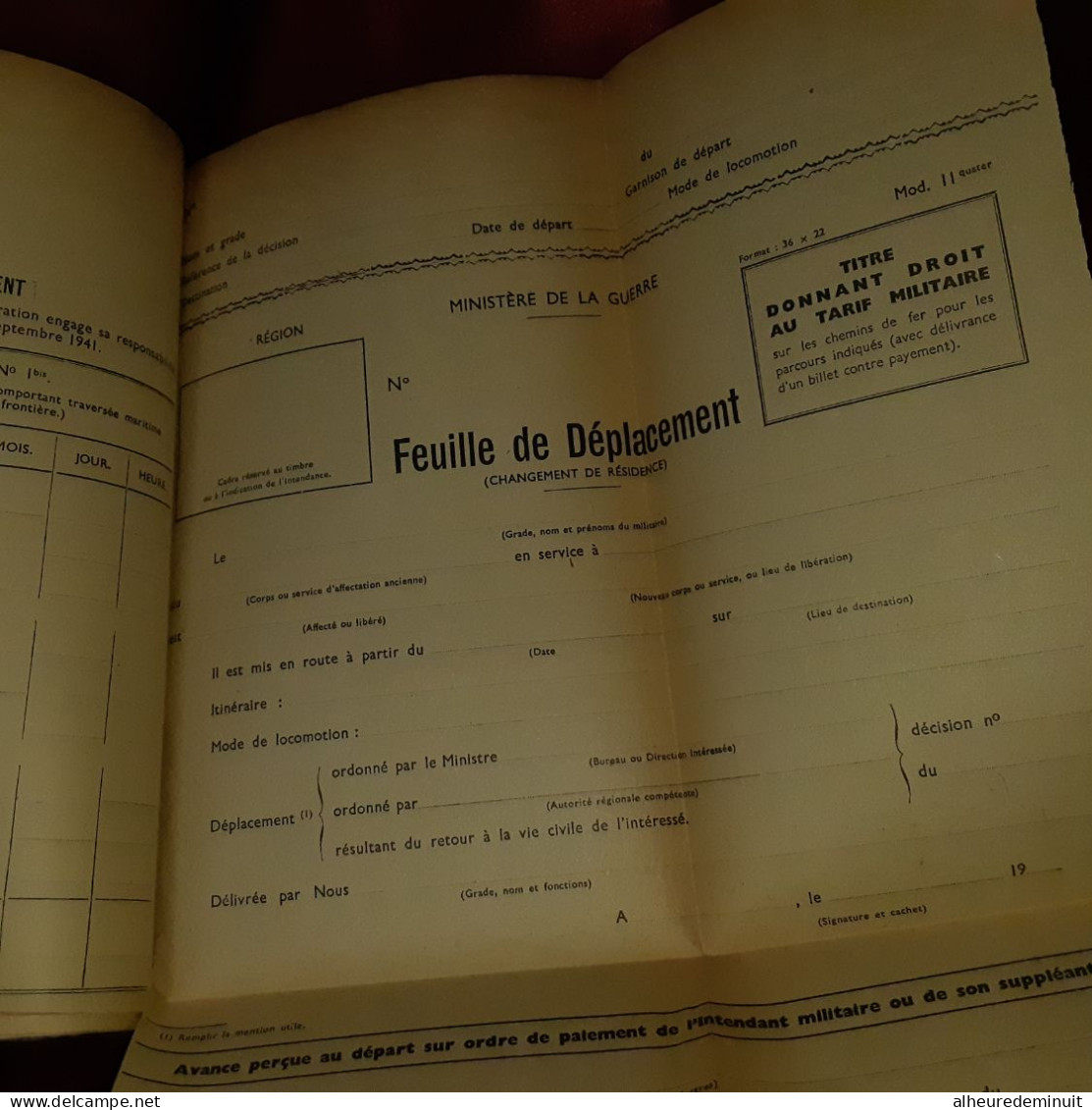 Transport de personnel par chemin de fer"Documents aux formation des trois armées"GUERRE"AIR"MARINE"S.N.C.F"Rail"TRAIN"1