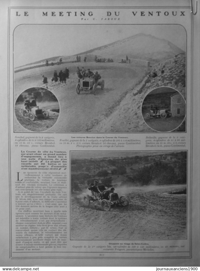 1906 1912 VOITURE COURSE MONT VENTOUX TADDEOLI 9 JOURNAUX ANCIENS