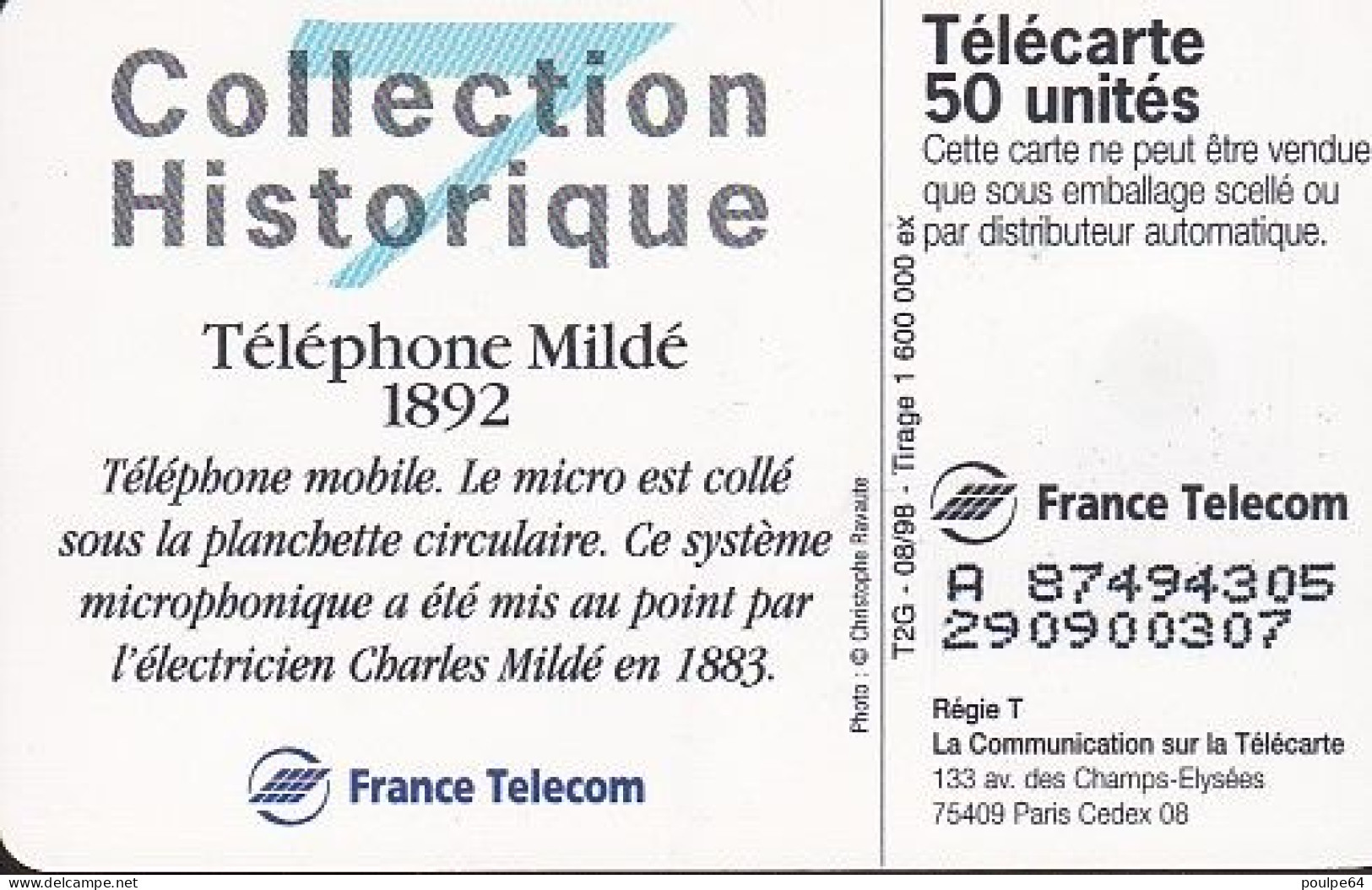 F906  08/1998 - MILDÉ 1892 - 50 SO3 - (verso : N° Impacts Deux Lignes - 2ème Ligne Vers La Gauche Sous Le A) - 1998