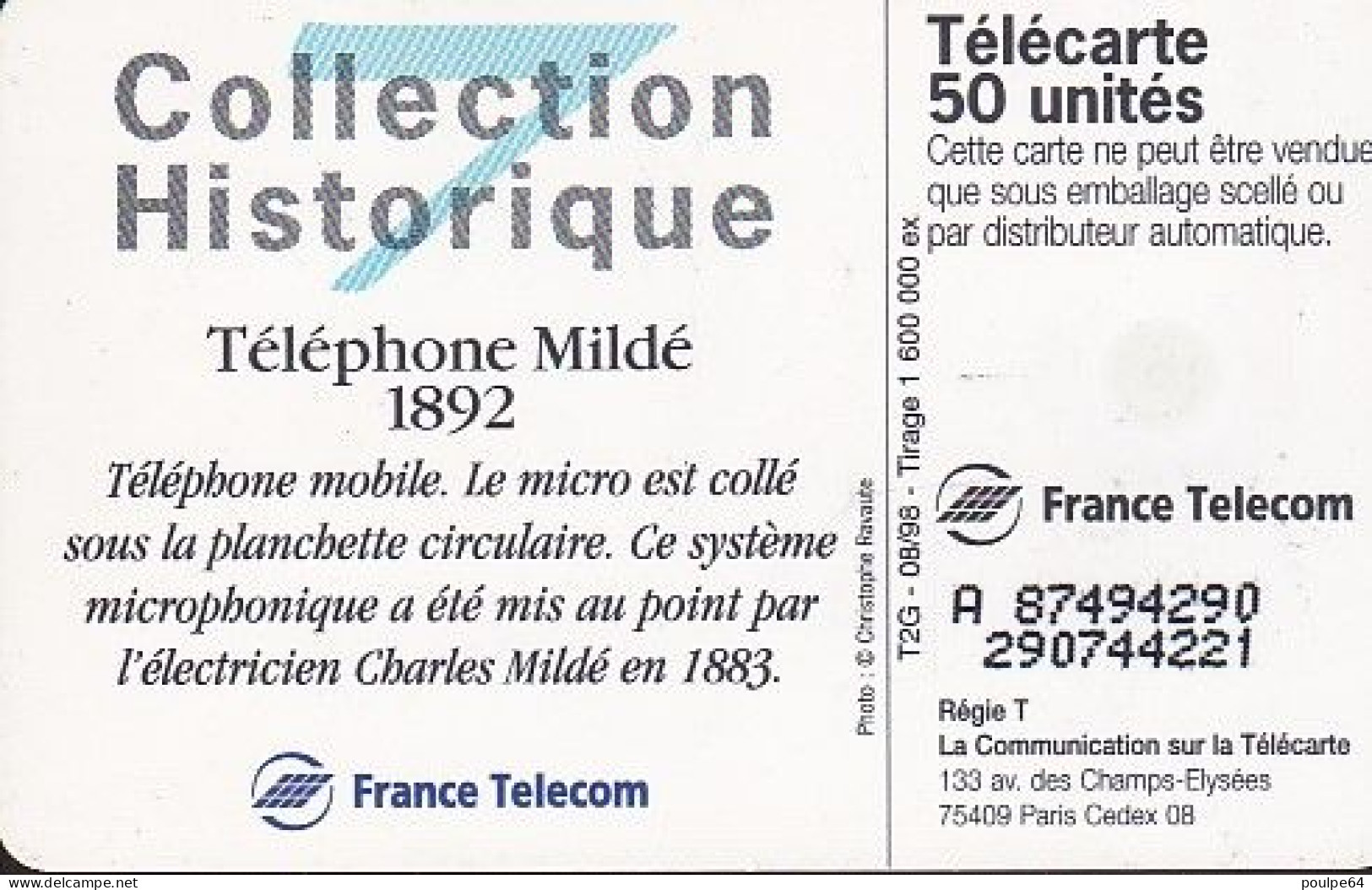 F906  08/1998 - MILDÉ 1892 - 50 SO3 - (verso : N° Petits Deux Lignes - 2ème Ligne Vers La Droite) - 1998