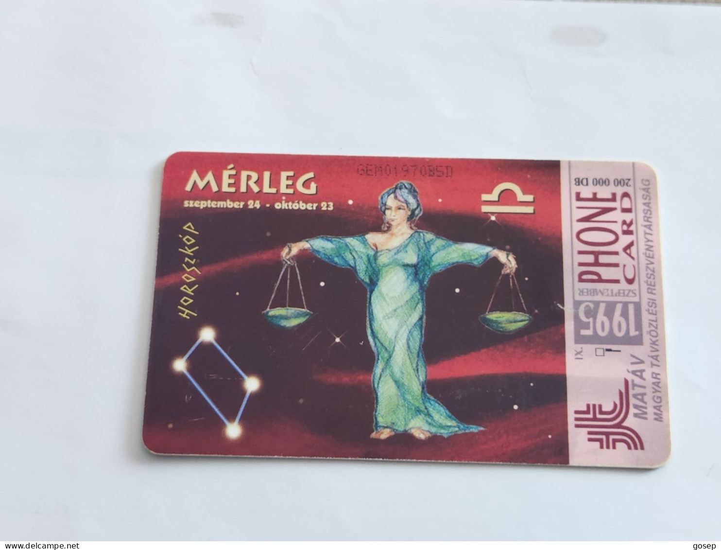 HUNGARY-(HU-P-1995-32C)-HOROSKOP-MERLEG-(140)(50units)(GEM01970B5D)(tirage-200.000)-USED CARD+1card Prepiad Free - Ungarn