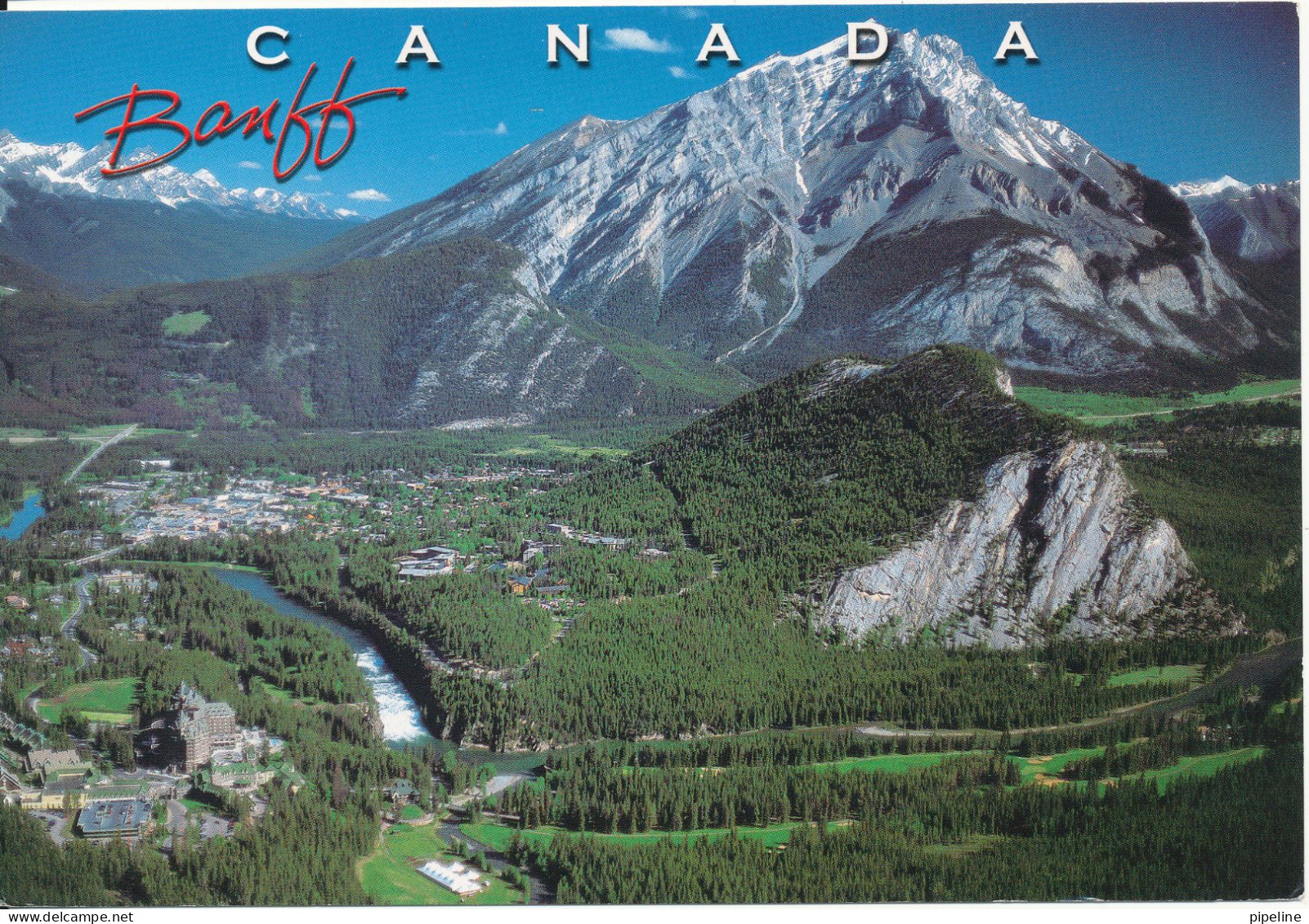 Canada Postcard Sent To Denmark 18-6-2009 (Aerial View Banff And The Bow River) - Banff