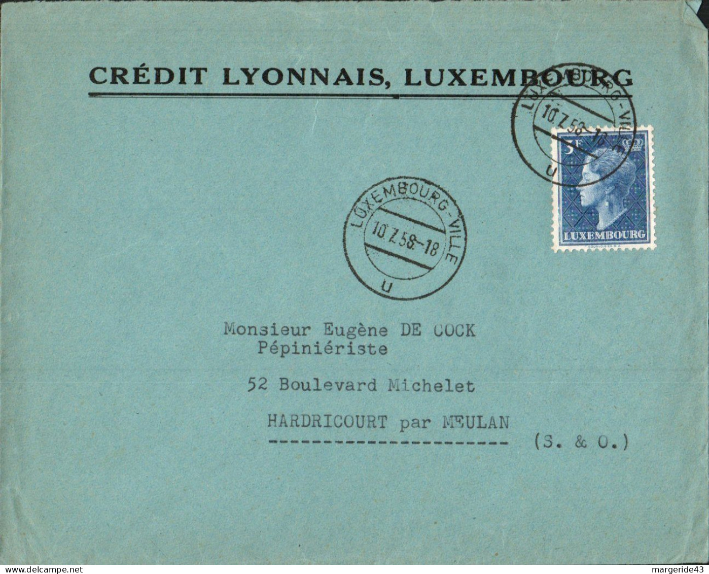 LUXEMBOURG SEUL SUR LETTRE A EN TETE POUR LA FRANCE 1958 - Briefe U. Dokumente