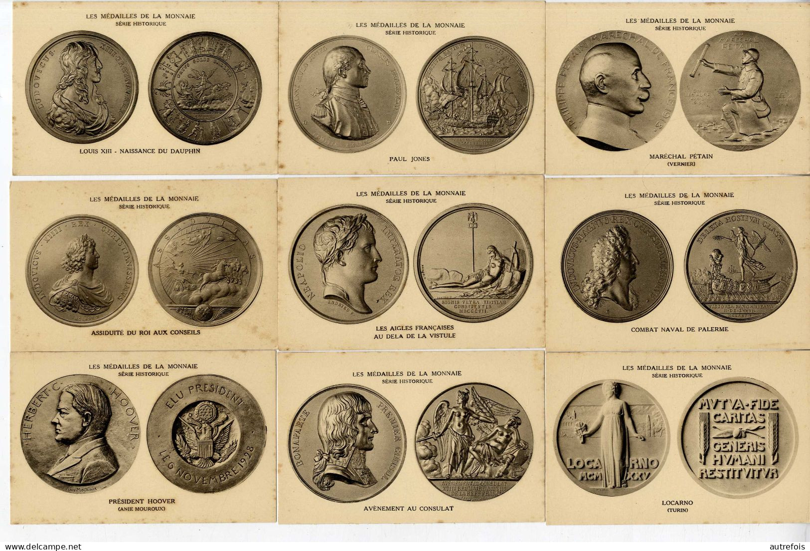 LES MEDAILLES DE LA MONNAIE  LOT DE 18 CARTES ANCIENNES - Monnaies (représentations)