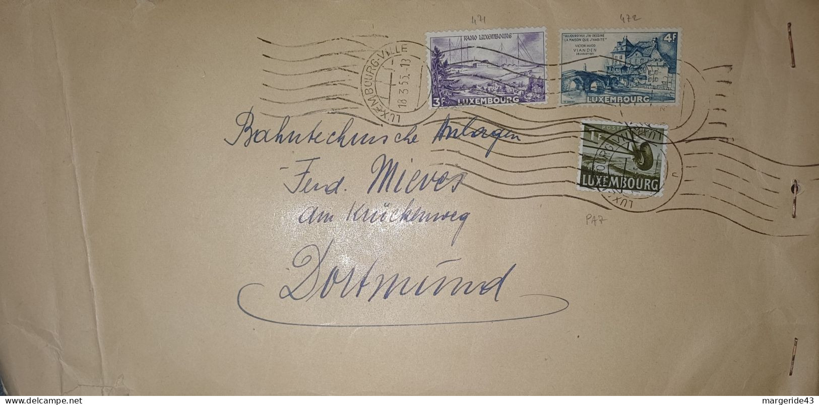 LUXEMBOURG AFFRANCHISSEMENT COMPOSE SUR LETTRE POUR LA FRANCE 1955 - Covers & Documents