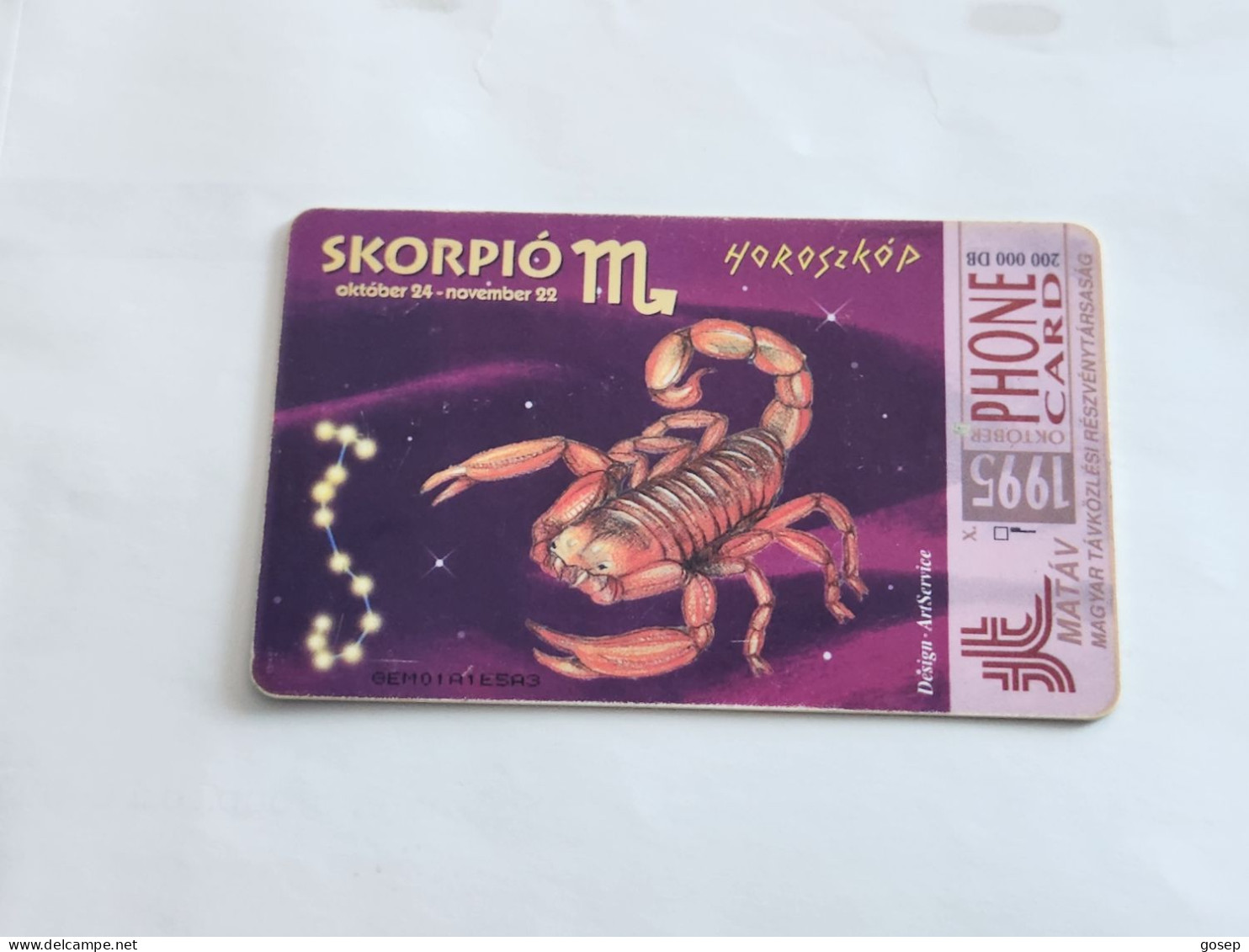 HUNGARY-(HU-P-1995-37A)-HOROSKOP-SKORPIO-(141)(50units)(GEM01AESA3)(tirage-200.000)-USED CARD+1card Prepiad Free - Ungarn