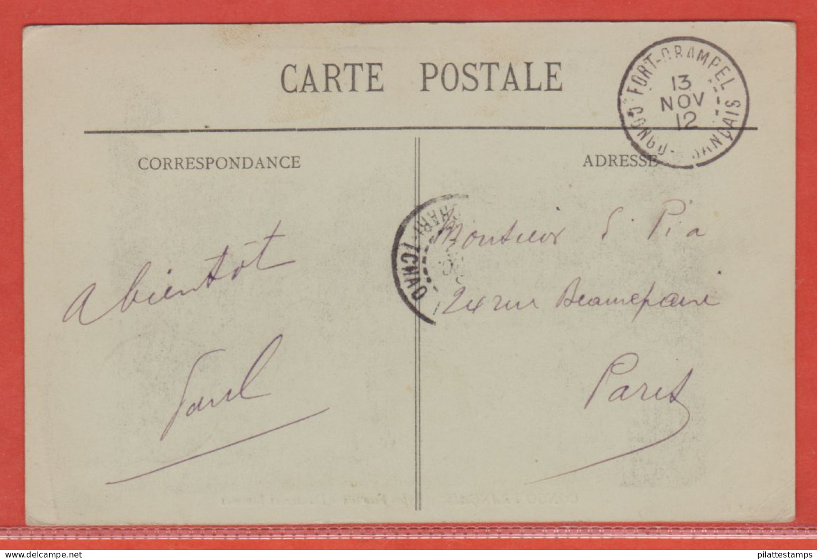 CONGO CARTE DANSE DE 1912 DE FORT CRAMPEL POUR PARIS FRANCE - Brieven En Documenten