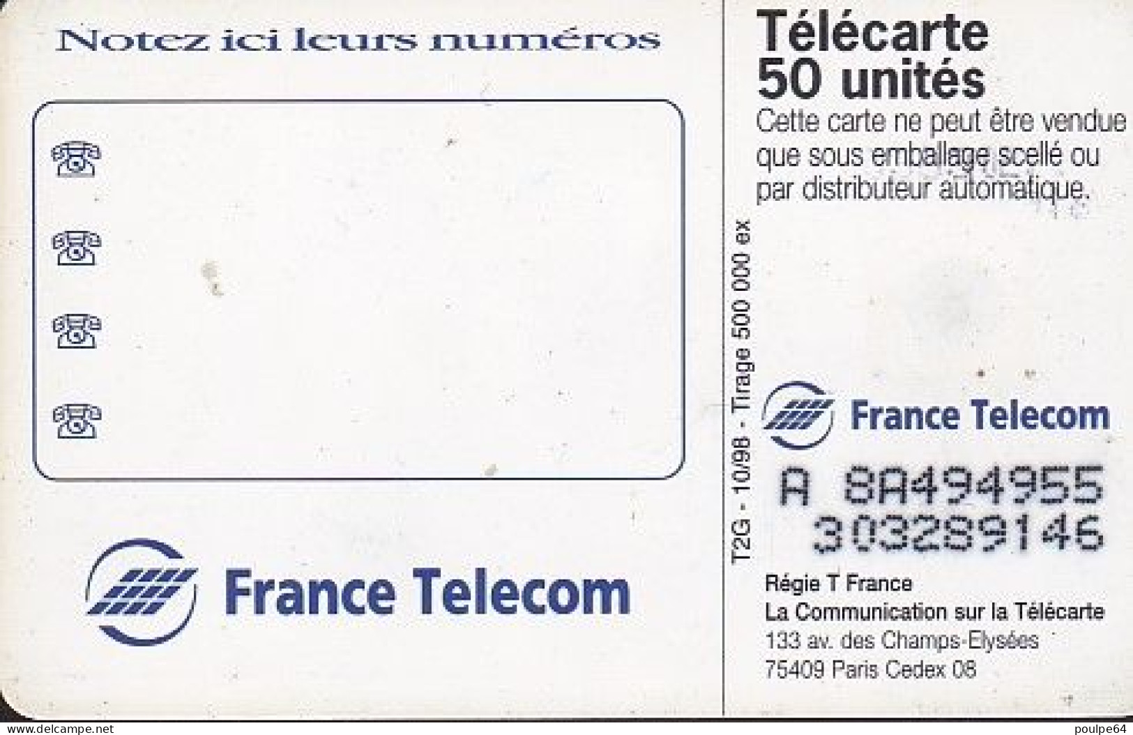 F917A  10/1998 - PUBLI-BUS HOMMES - 50 SO3 - (verso : N° Deux Lignes - 2ème Ligne Vers La Droite) - 1998