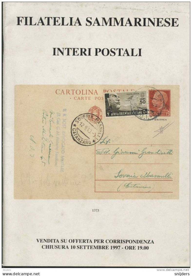 Filatelia Sammarinese Interi Postale Vendita Su Offerta Per Corrispondenza  1996 - Catalogues De Maisons De Vente