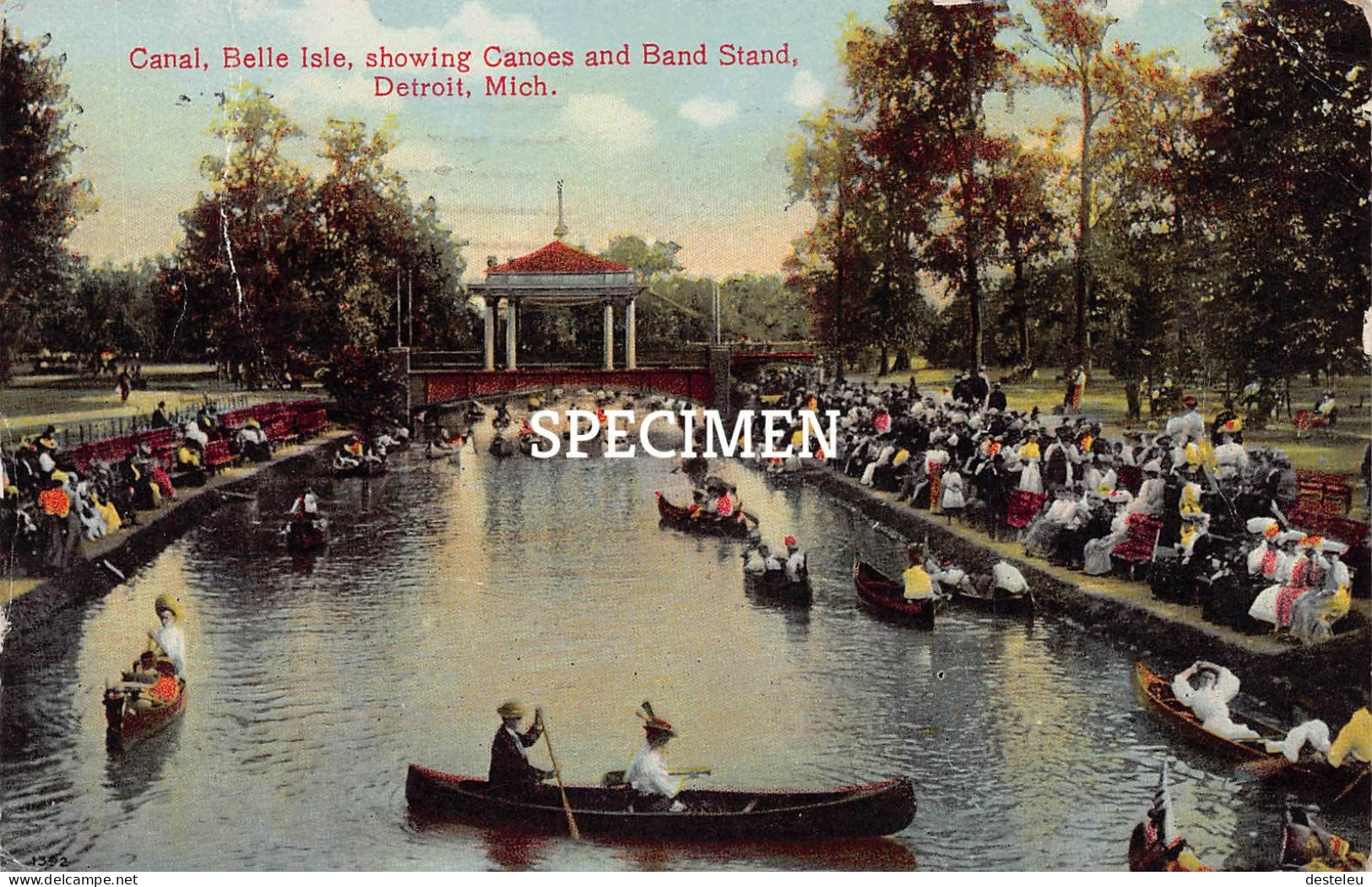 Canal Belle Isle Showing Canoes And Band Stand - Detroit - Detroit