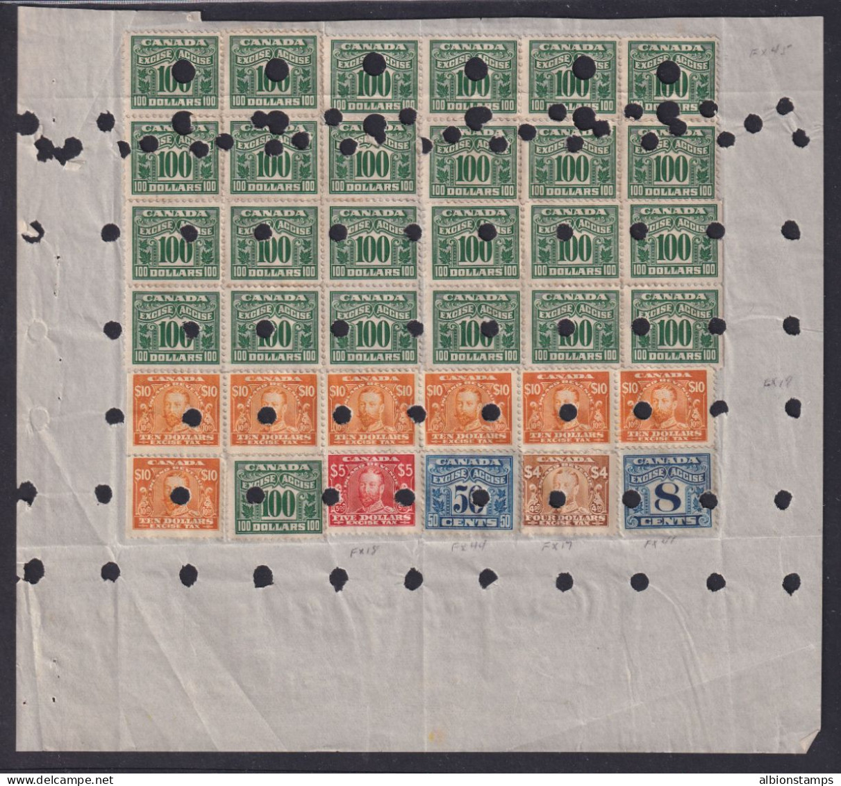 Canada Revenue (Federal), Van Dam FX45 (25) And Others On Document, Very Rare - Fiscale Zegels