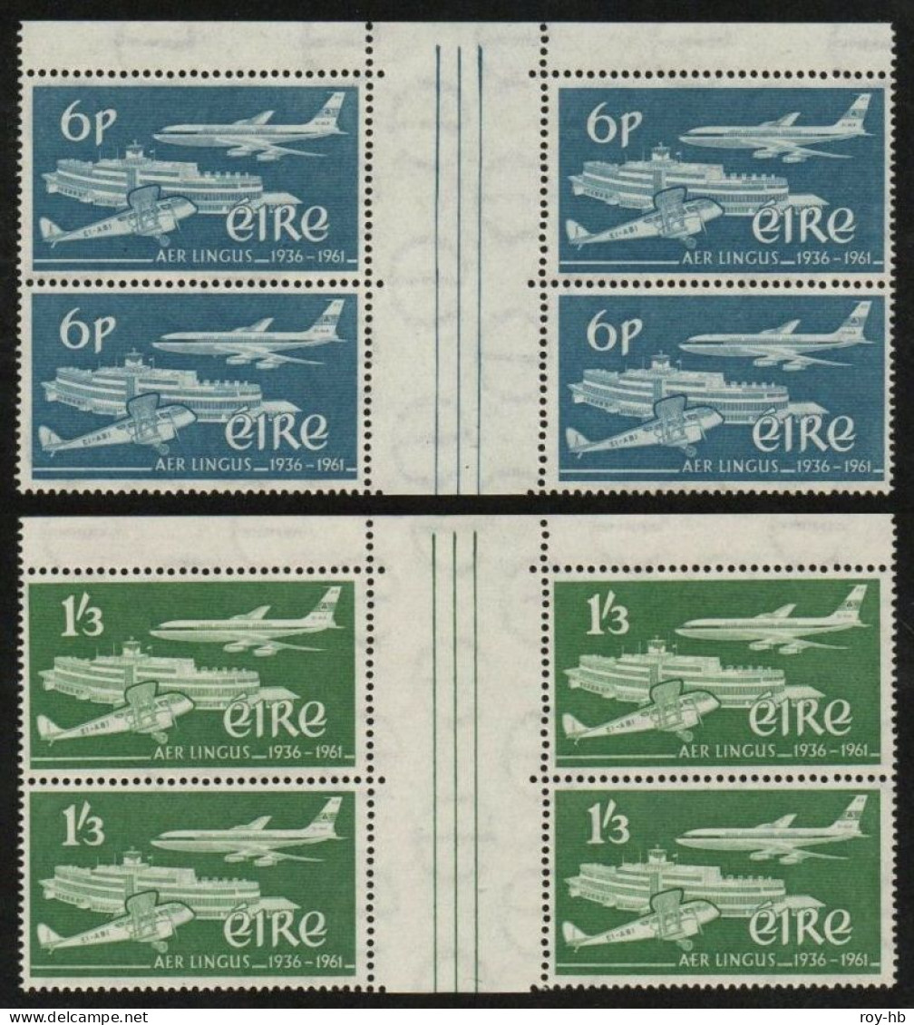 1961 Aer Lingus Set In UNFOLDED Top Marg. GUTTER-PAIR Blocks Of 4. The Rarest Of The "modern" Gutter-pairs !!! - Unused Stamps