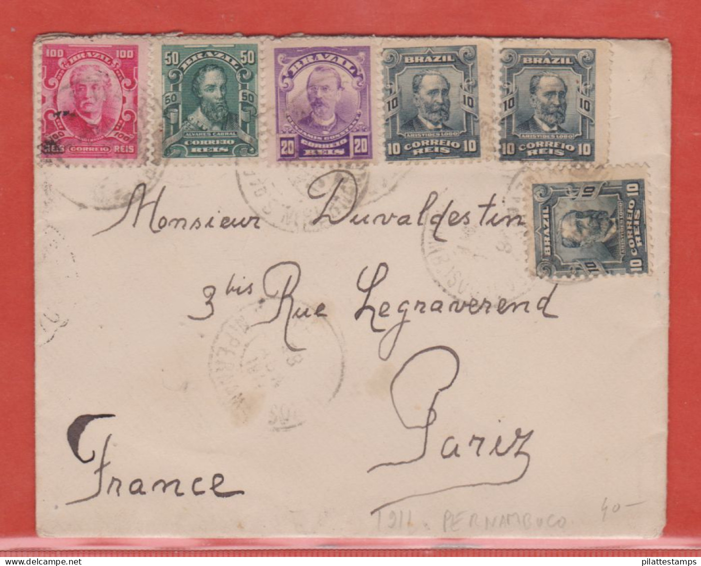 BRESIL LETTRE DE 1911 DE PERNAMBUCO POUR PARIS FRANCE - Briefe U. Dokumente