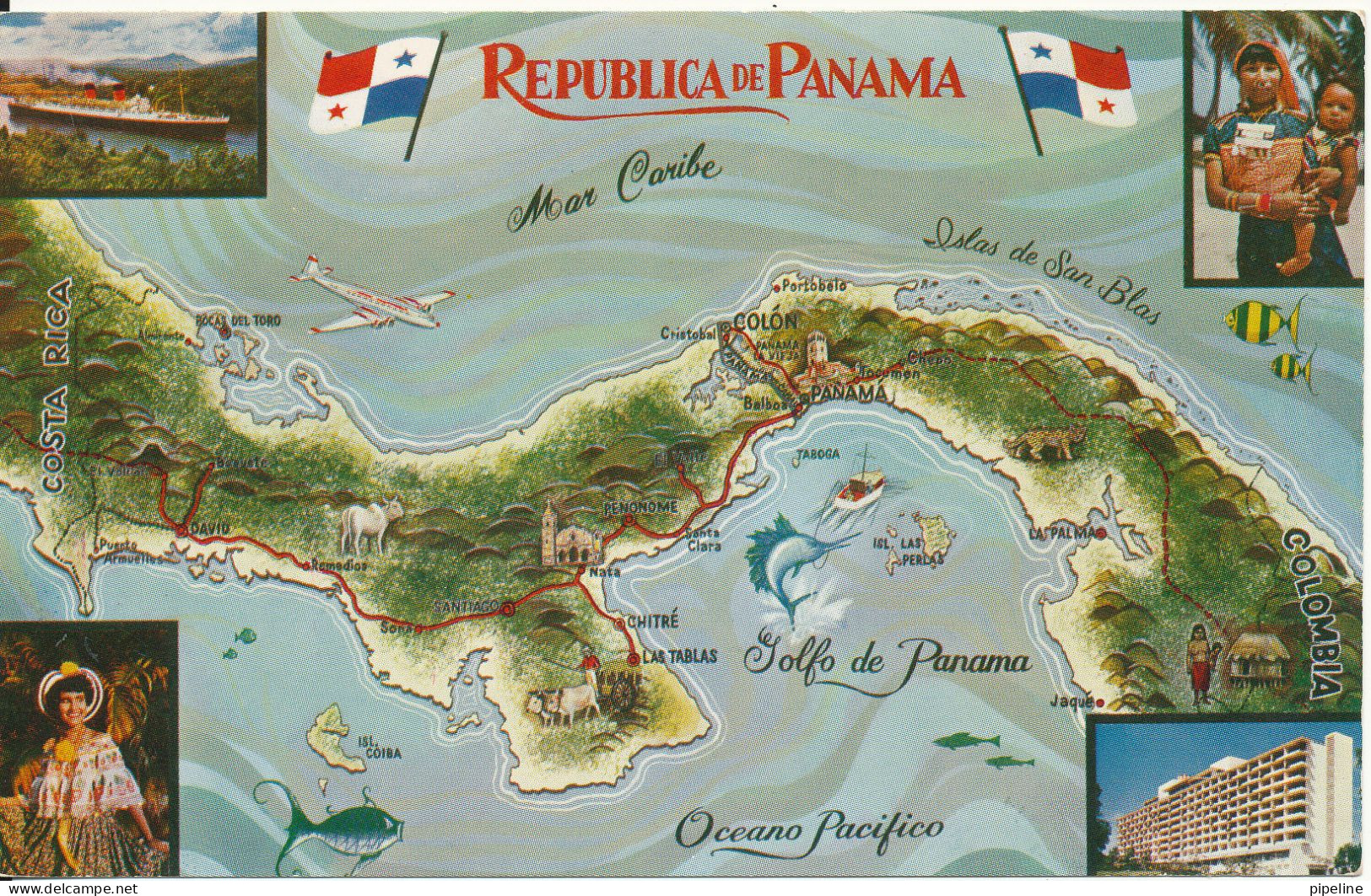 Panama Postcard Sent To Denmark 9-10-1959 The Land Divided - The World United - Panama