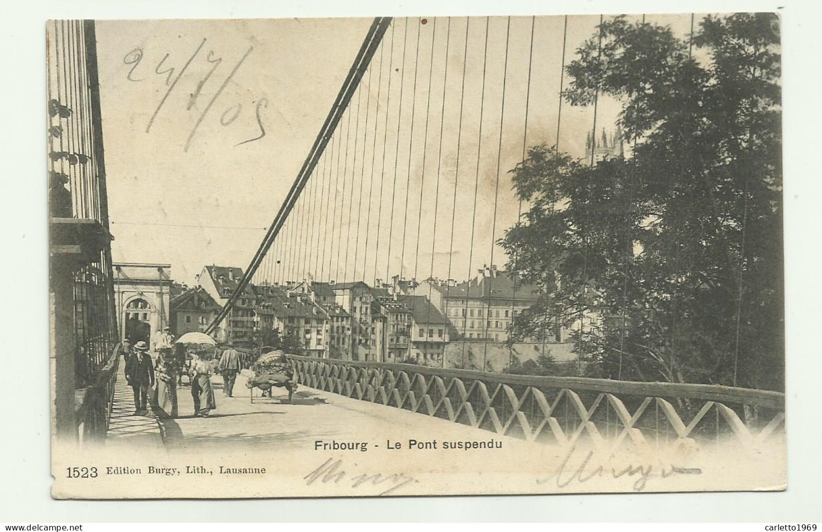 FRIBOURG - LE PONT SUSPENDU  1904  VIAGGIATA FP - Otros & Sin Clasificación