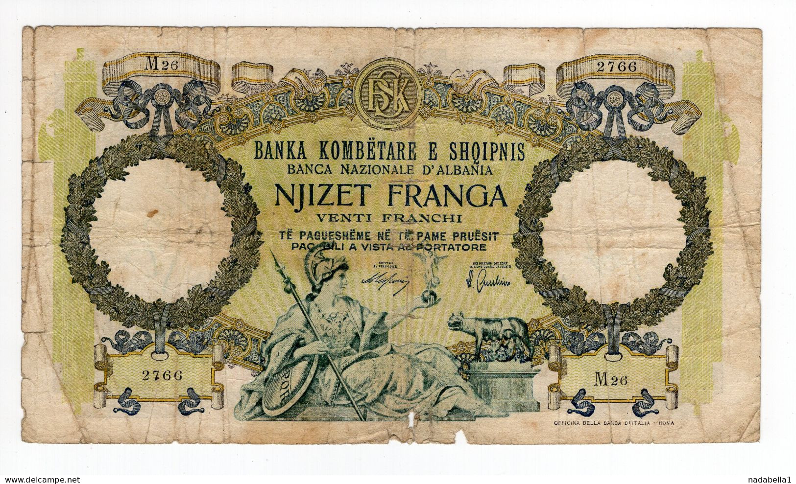 1939,1940? ALBANIA,ITALIAN OCCUPATION,20 FRANGA,VENTI FRANCHI BANKNOTE - Albanien