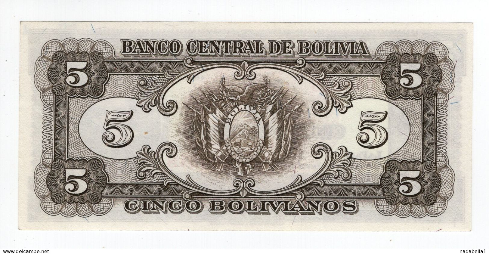 1945. BOLIVIA,5 BOLIVIANOS BANKNOTE - Bolivie