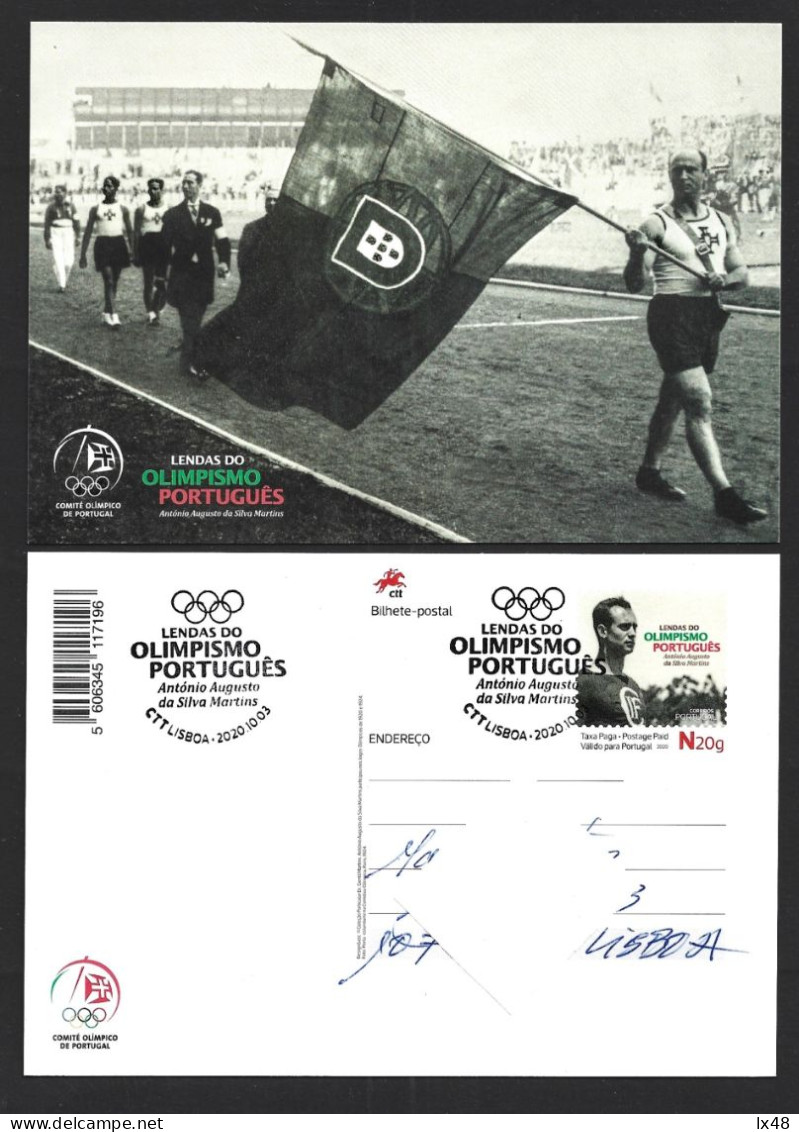 Entire Postcard From The 1924 Olympic Games In Paris. António Martins Carries The Flag Of Portugal. Paris Olympics 1924 - Zomer 1924: Parijs