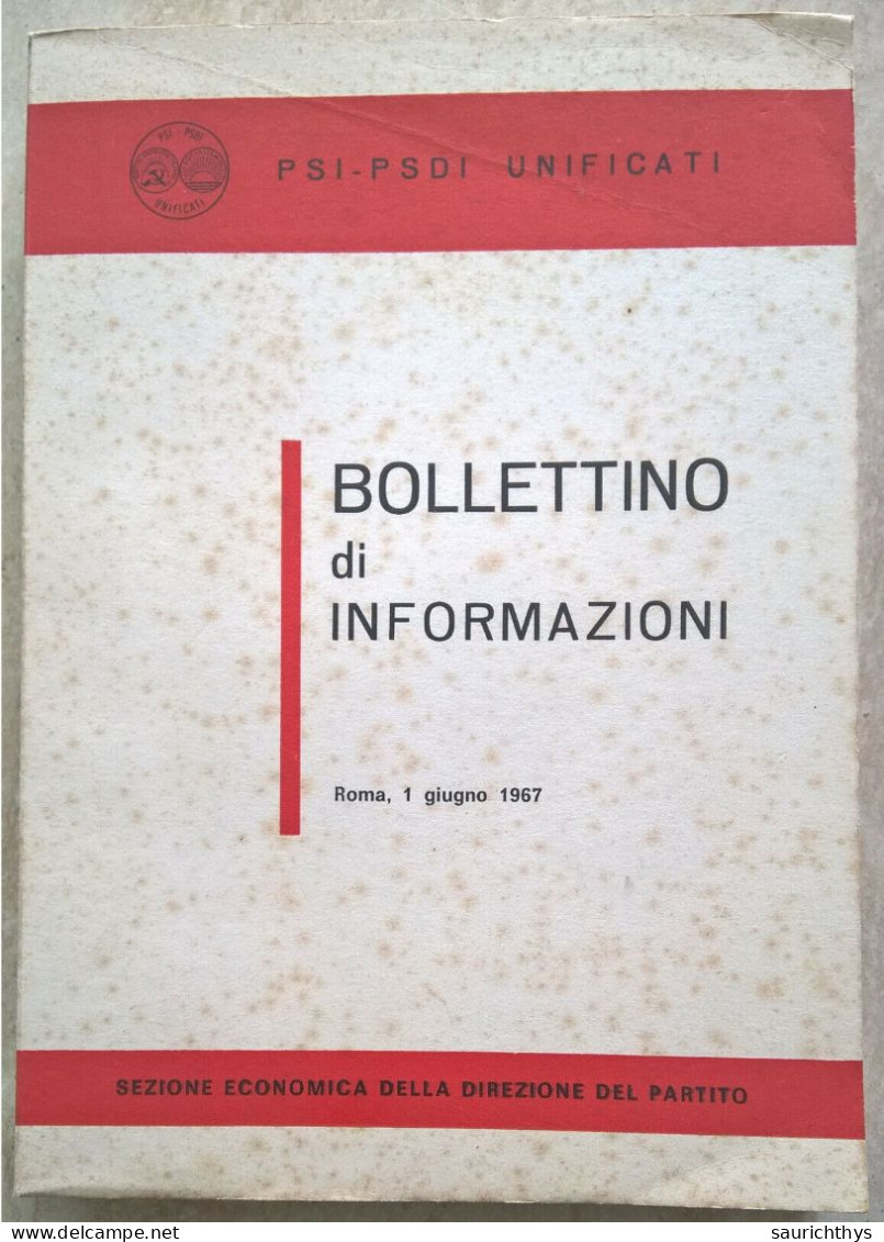 PSI PSDI Unificati Bollettino Di Informazioni Roma 1967 Sezione Economica Della Direzione Del Partito Socialista - Société, Politique, économie