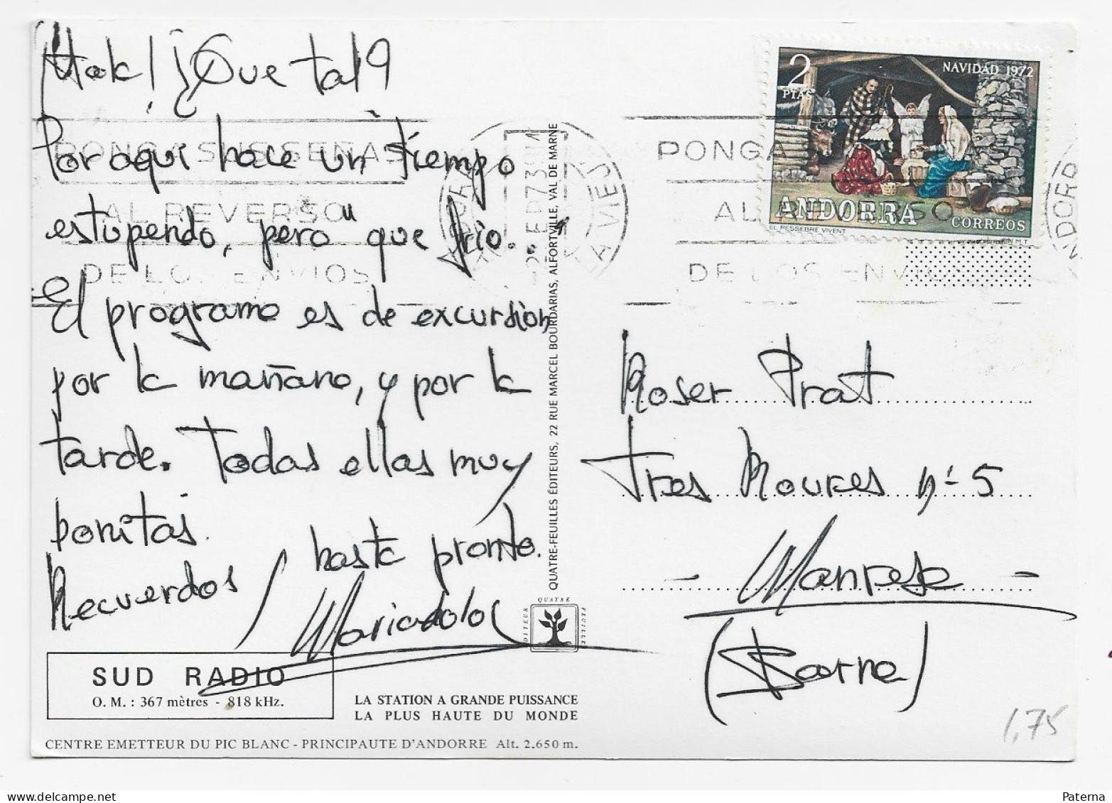 3831  Postal Andorra La Vieja  1973, Española - Lettres & Documents