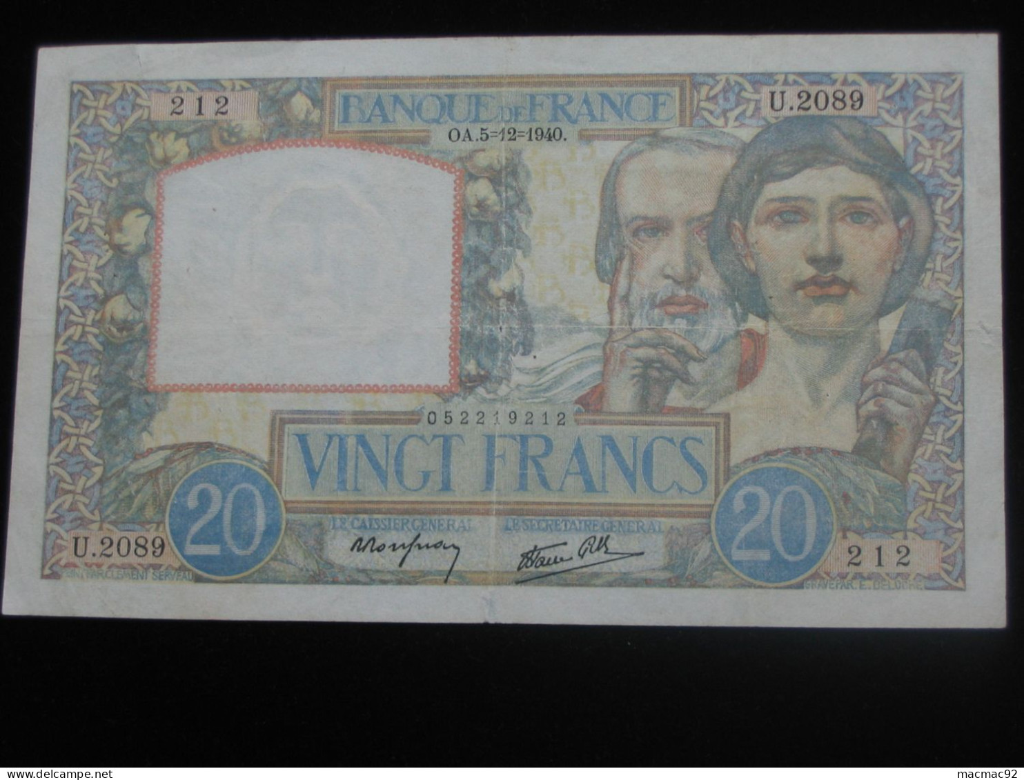 20 Vingt Francs SCIENCE ET TRAVAIL 5-12-1940   **** EN ACHAT IMMEDIAT **** - 20 F 1939-1942 ''Science Et Travail''