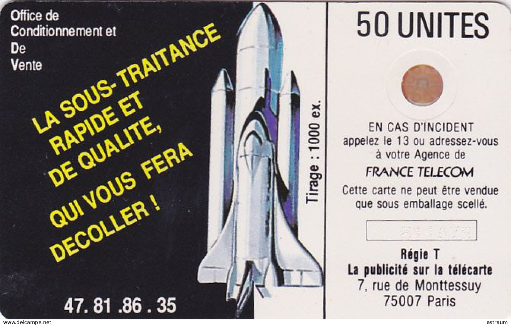 Telecarte Privée D 69 NEUVE  - OCDV Voiture Ancienne 1000 Ex - Sc4ob - 50 Un - 1989 - Navette Spatiale Au Dos - Ad Uso Privato