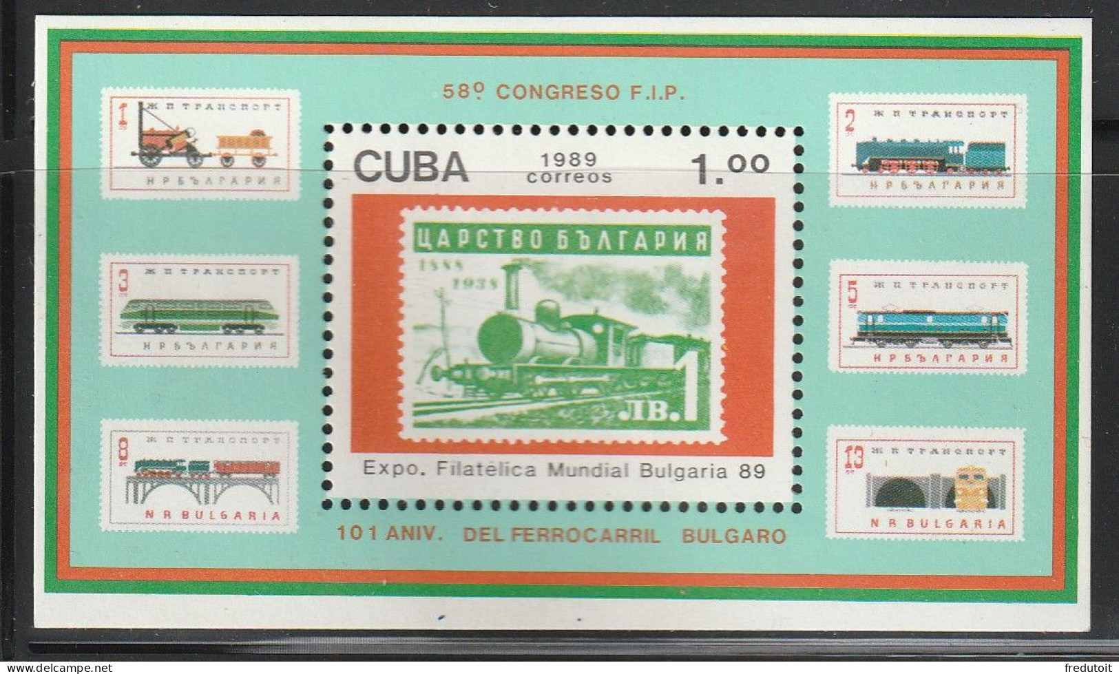 CUBA - BLOC N°114 ** (1989) Locomotives - Blokken & Velletjes