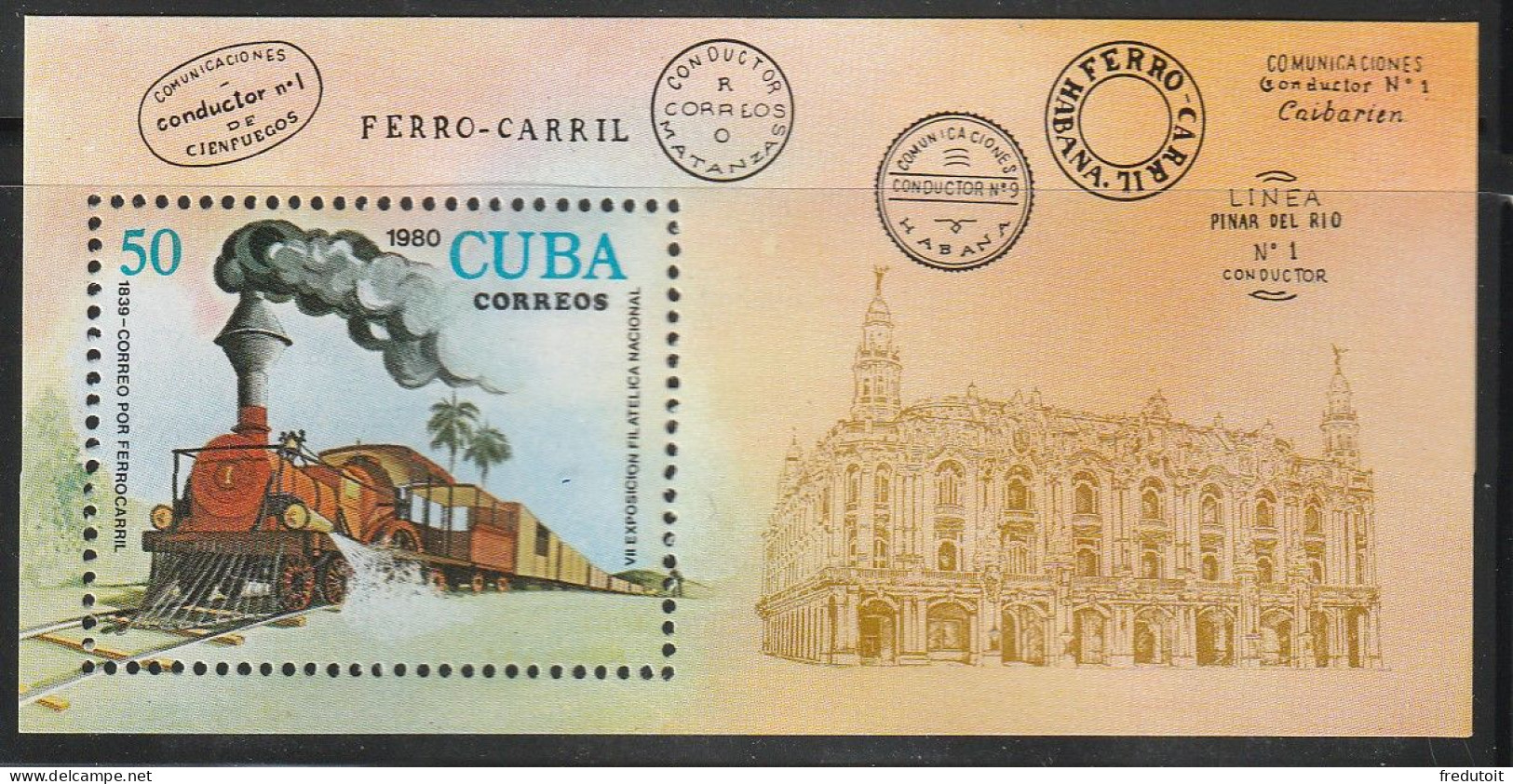 CUBA - BLOC N°64 ** (1980) Locomotives - Blocchi & Foglietti