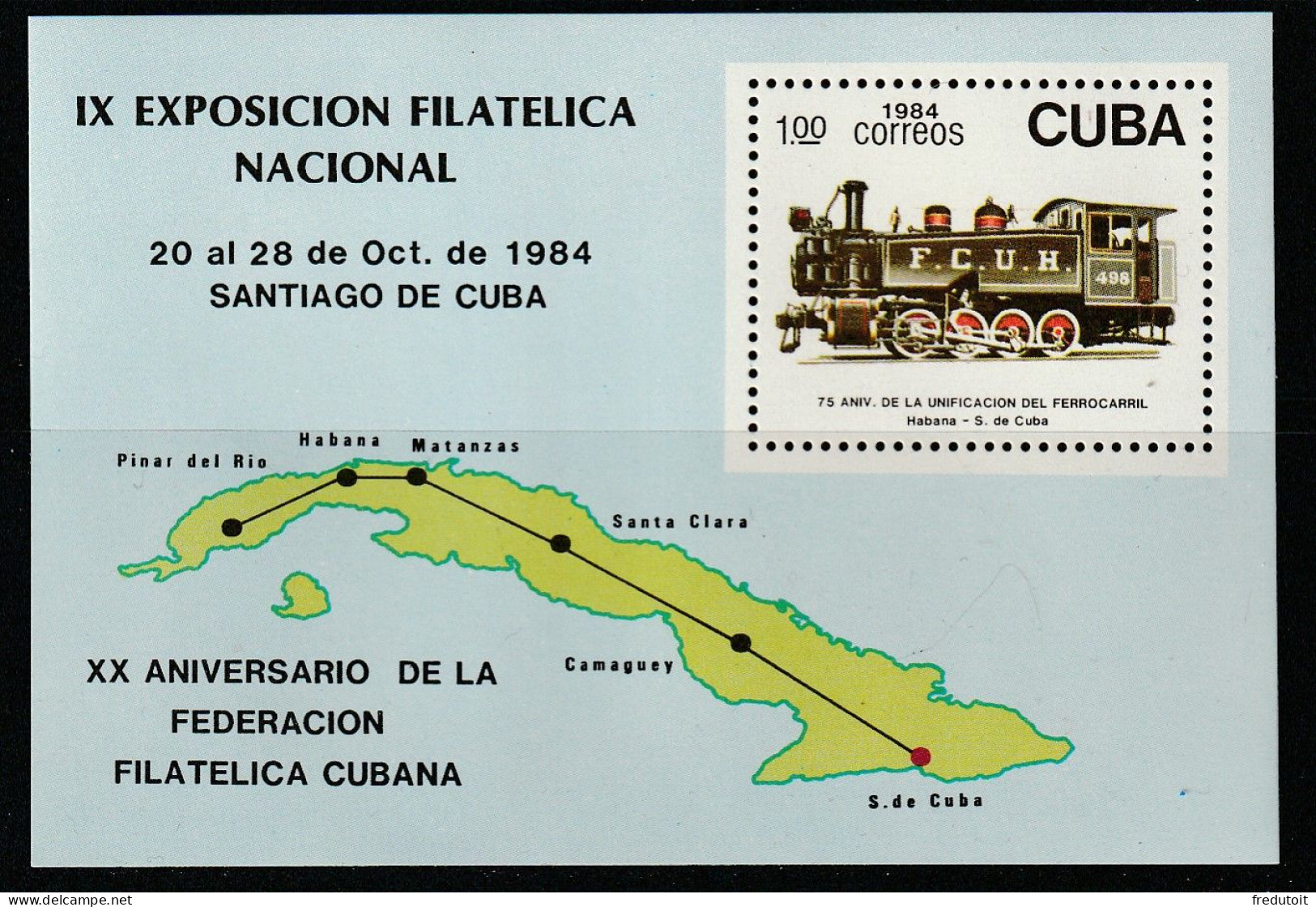 CUBA - BLOC N°86 ** (1984) Locomotives - Blokken & Velletjes