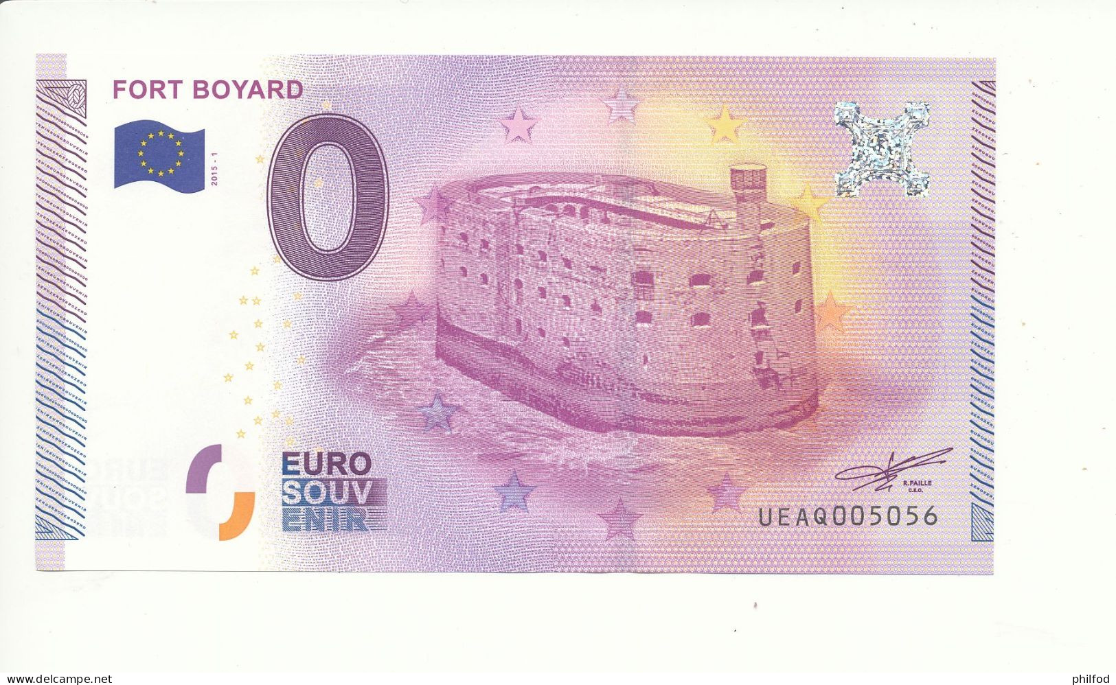 2015-1 - Billet Souvenir - 0 Euro - UEAQ - FORT BOYARD N° 5056 - Billet épuisé - Prove Private