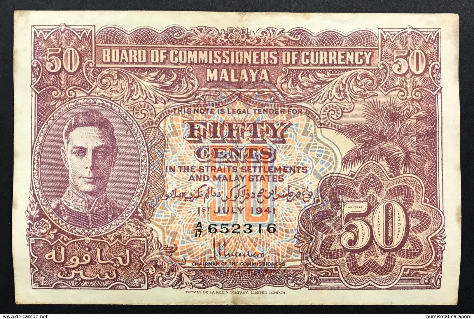 Malaya RE GIORGIO VI 1941 MALESIA 50 CENTESIMI Bb+ LOTTO.613 - Malasia